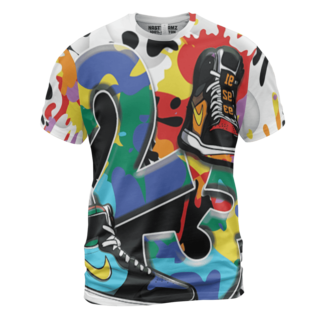 Mid GS Six Championships 1s T Shirt Match Number 23 Paint White Monochrome Ball 3D All-Over Print - NastyJamz