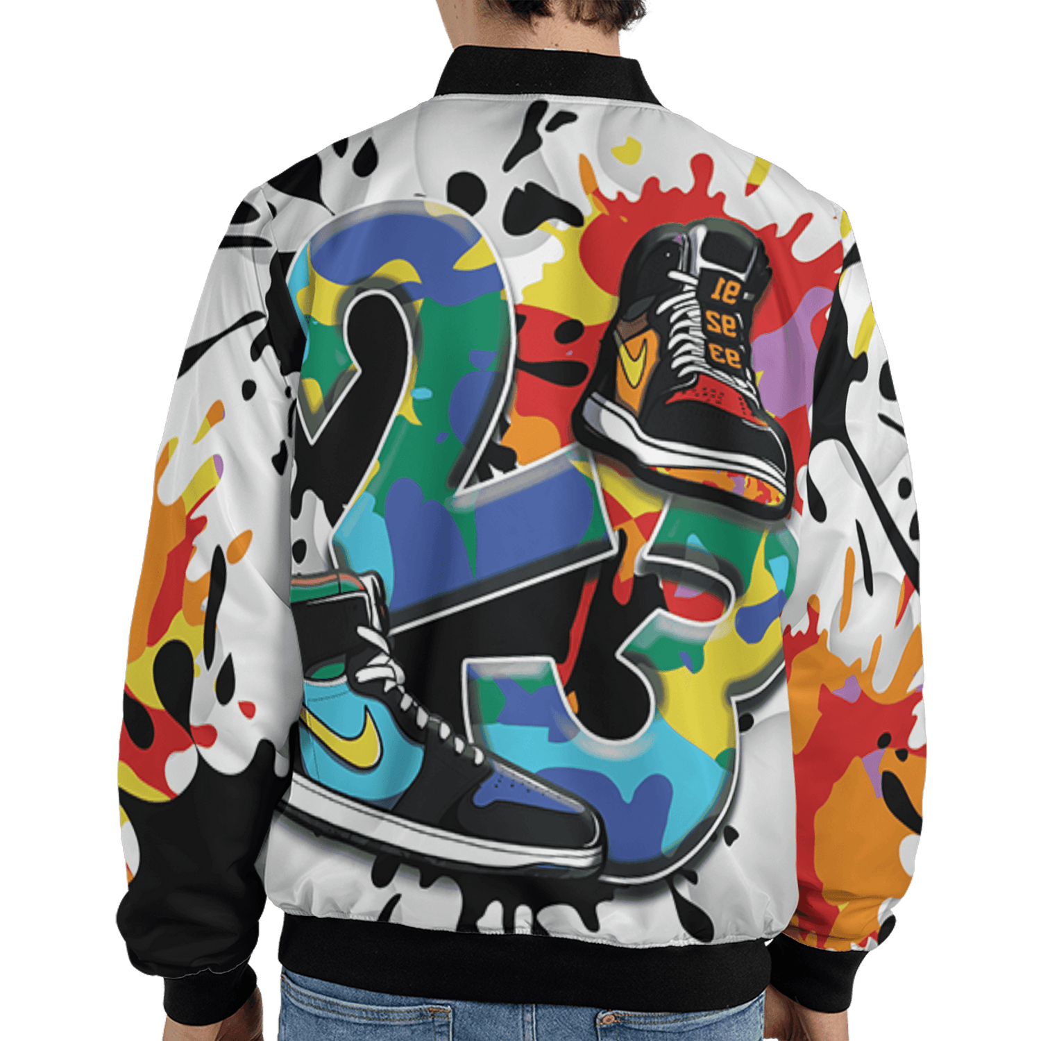 Mid GS Six Championships 1s Jacket Match Number 23 Paint White Monochrome Ball 3D All-Over Print - NastyJamz
