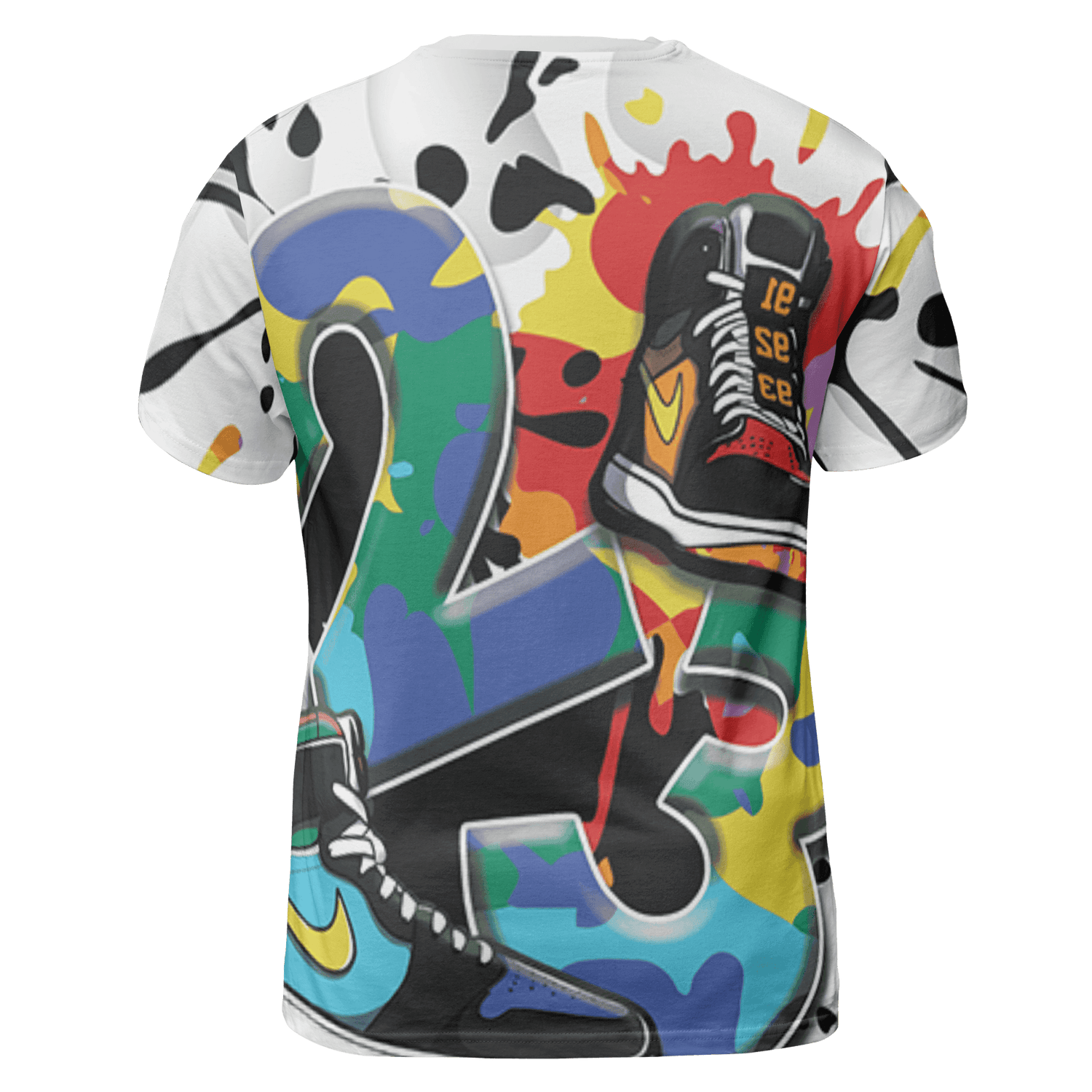 Mid GS Six Championships 1s T Shirt Match Number 23 Paint White Monochrome Ball 3D All-Over Print - NastyJamz