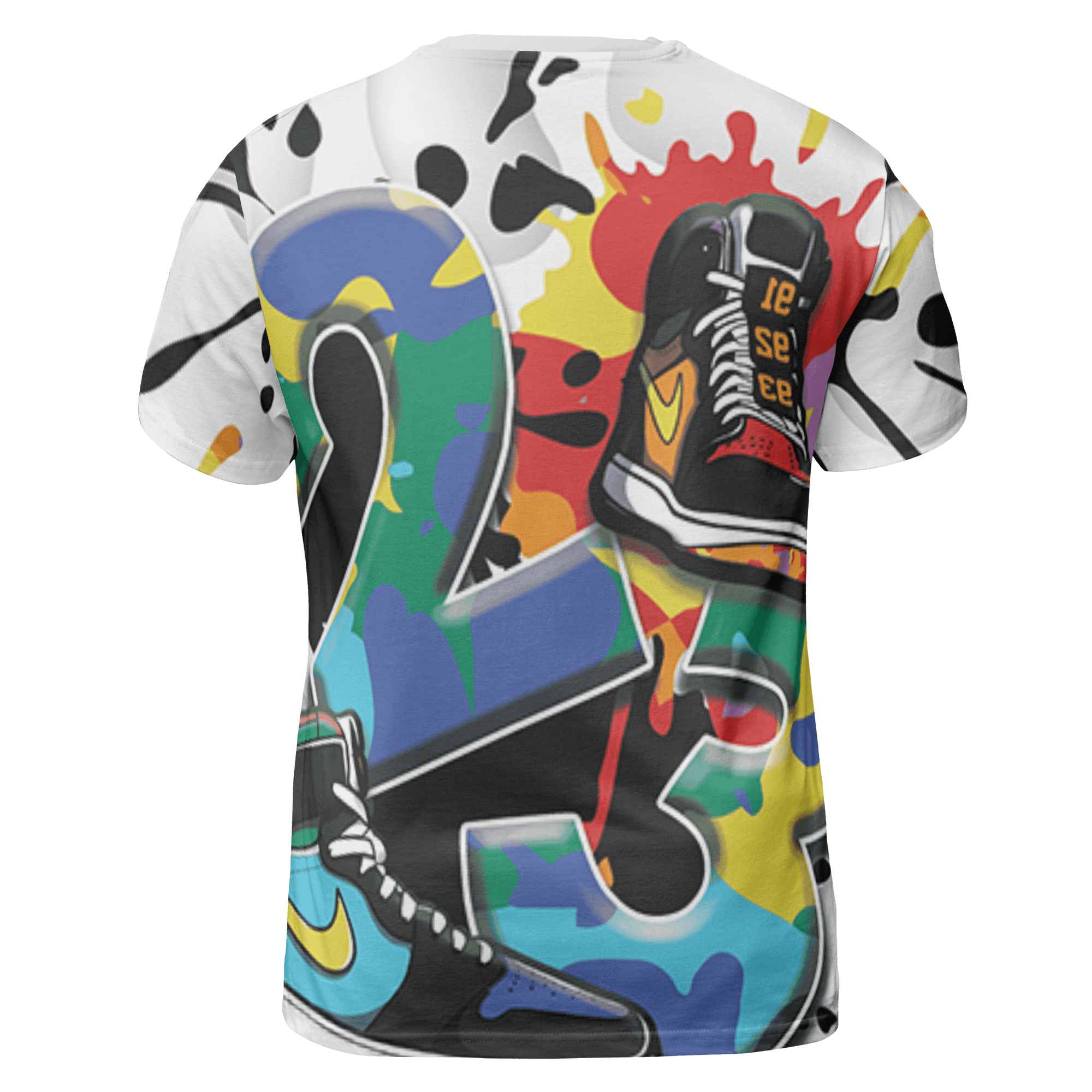 Mid GS Six Championships 1s T Shirt Match Number 23 Paint White Monochrome Ball 3D All-Over Print - NastyJamz