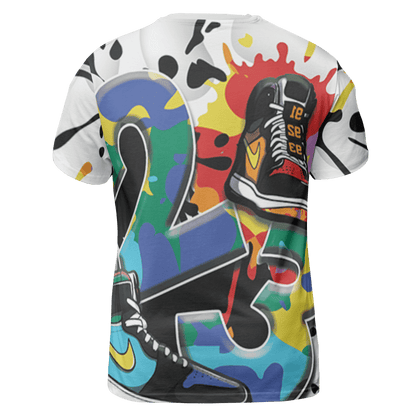 Mid GS Six Championships 1s T Shirt Match Number 23 Paint White Monochrome Ball 3D All-Over Print - NastyJamz