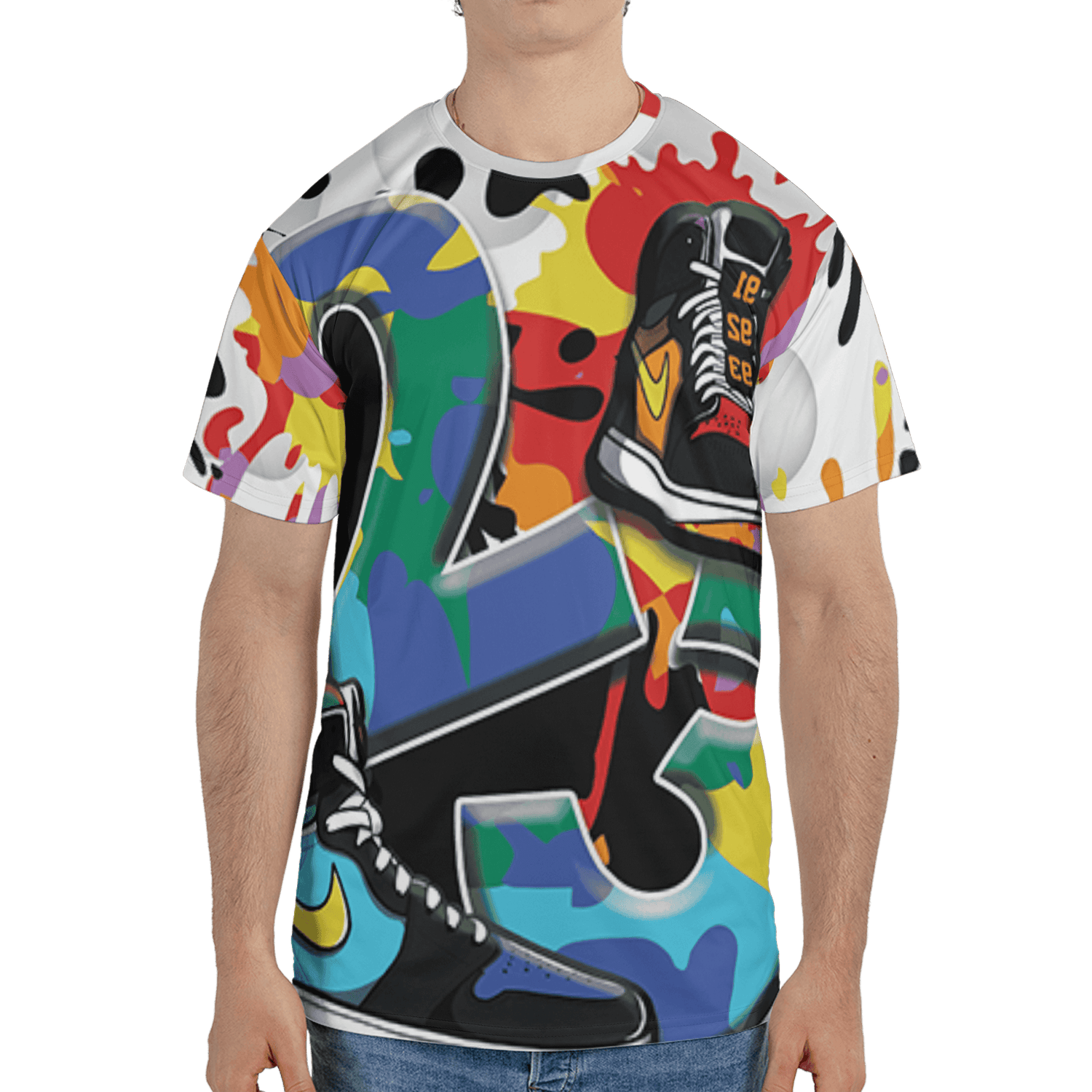 Mid GS Six Championships 1s T Shirt Match Number 23 Paint White Monochrome Ball 3D All-Over Print - NastyJamz