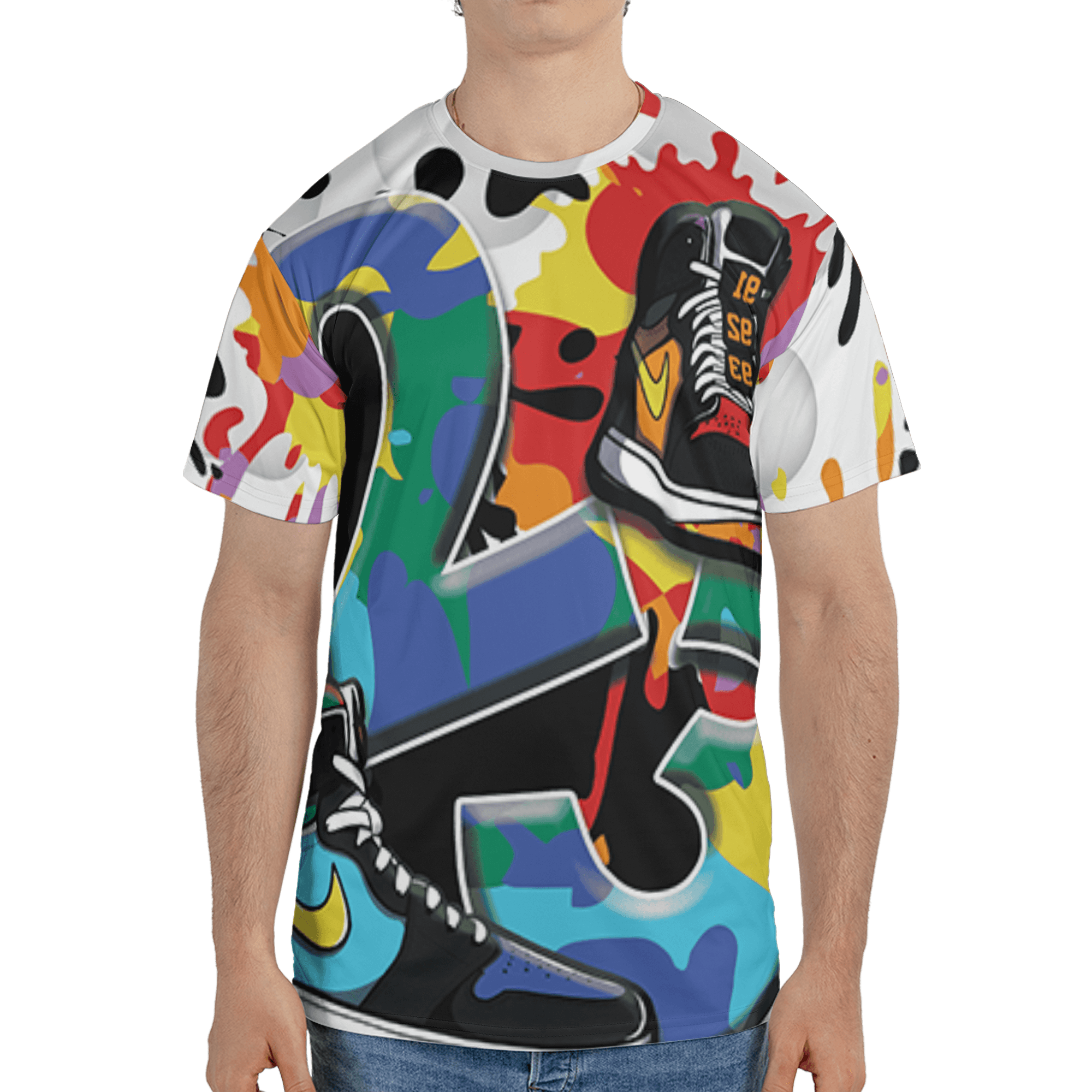 Mid GS Six Championships 1s T Shirt Match Number 23 Paint White Monochrome Ball 3D All-Over Print - NastyJamz