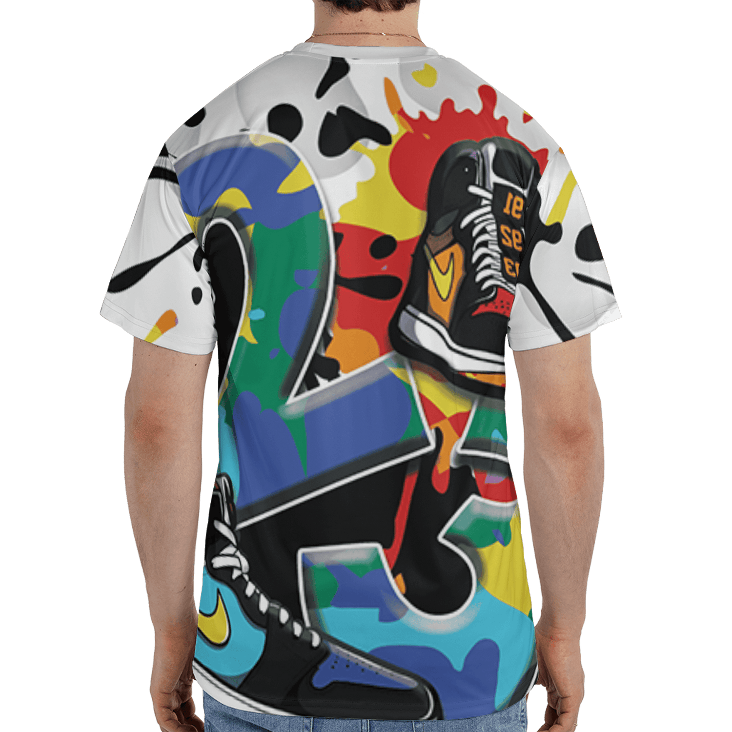 Mid GS Six Championships 1s T Shirt Match Number 23 Paint White Monochrome Ball 3D All-Over Print - NastyJamz