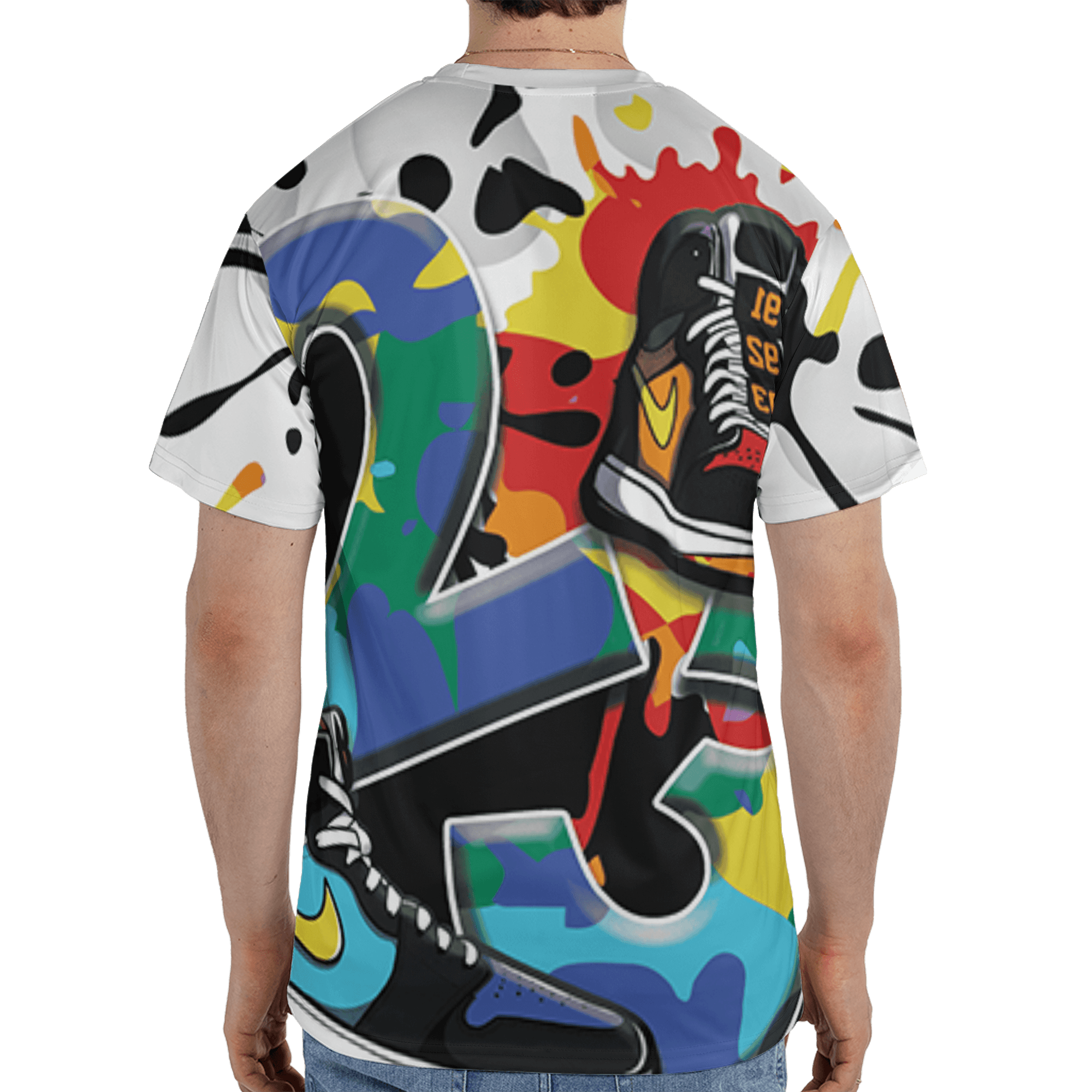 Mid GS Six Championships 1s T Shirt Match Number 23 Paint White Monochrome Ball 3D All-Over Print - NastyJamz