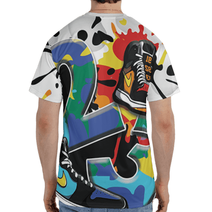 Mid GS Six Championships 1s T Shirt Match Number 23 Paint White Monochrome Ball 3D All-Over Print - NastyJamz