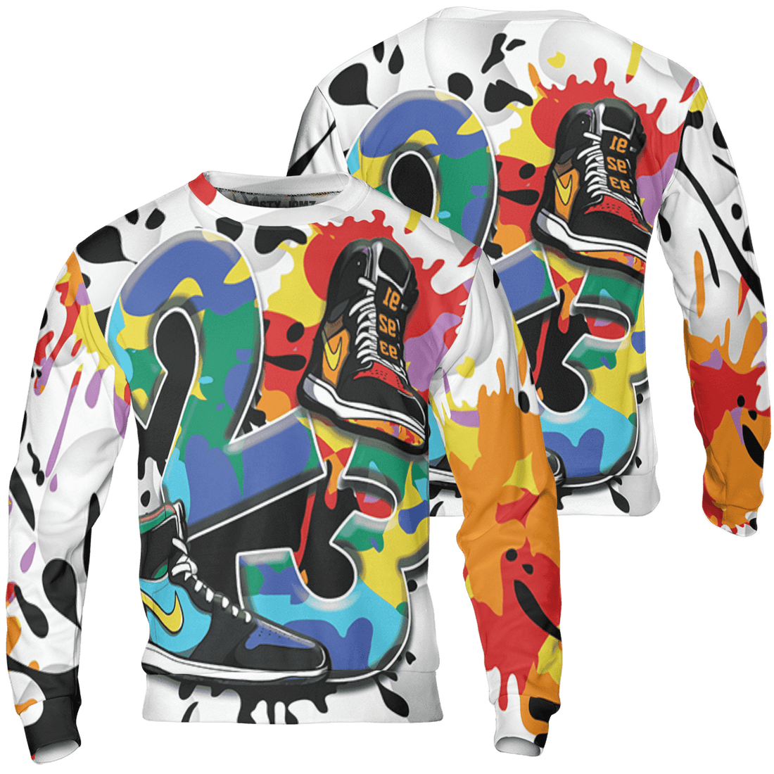 Mid GS Six Championships 1s Sweatshirt Match Number 23 Paint White Monochrome Ball 3D All-Over Print - NastyJamz