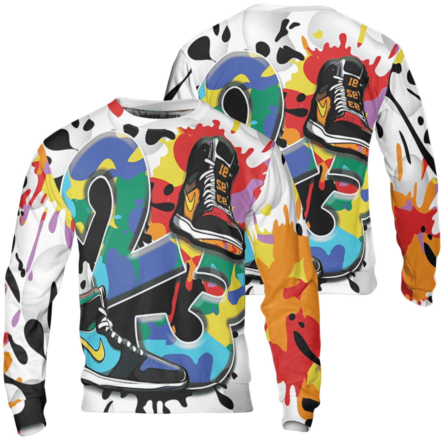 Mid GS Six Championships 1s Sweatshirt Match Number 23 Paint White Monochrome Ball 3D All-Over Print - NastyJamz