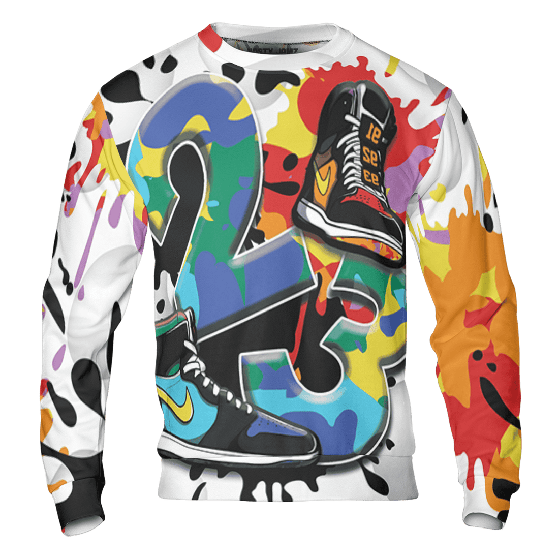 Mid GS Six Championships 1s Sweatshirt Match Number 23 Paint White Monochrome Ball 3D All-Over Print - NastyJamz