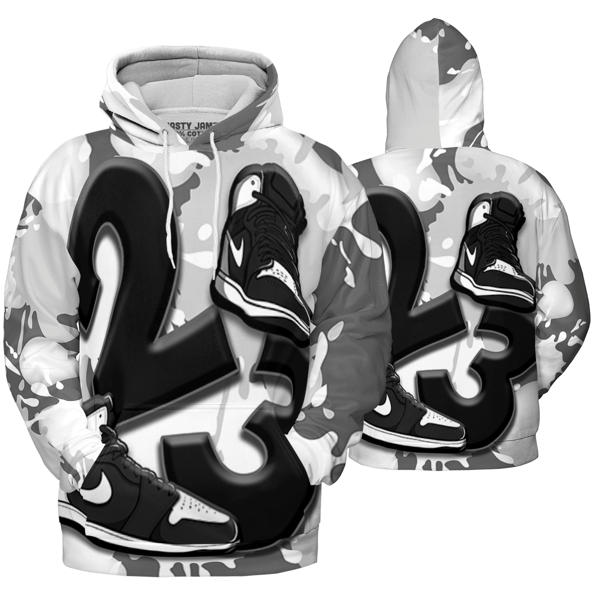 Retro High OG Black White 1s Hoodie Match Number 23 Paint White Monochrome Ball 3D All-Over Print - NastyJamz