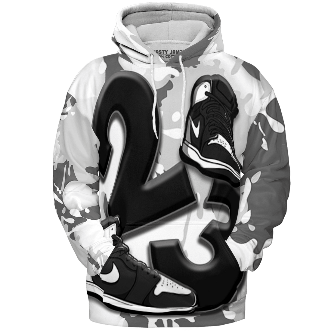 Retro High OG Black White 1s Hoodie Match Number 23 Paint White Monochrome Ball 3D All-Over Print - NastyJamz