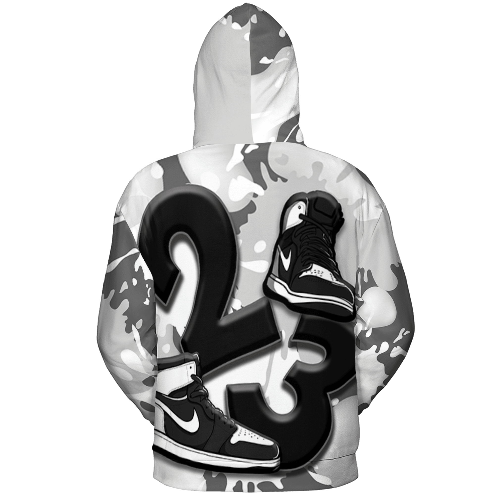 Retro High OG Black White 1s Hoodie Match Number 23 Paint White Monochrome Ball 3D All-Over Print - NastyJamz