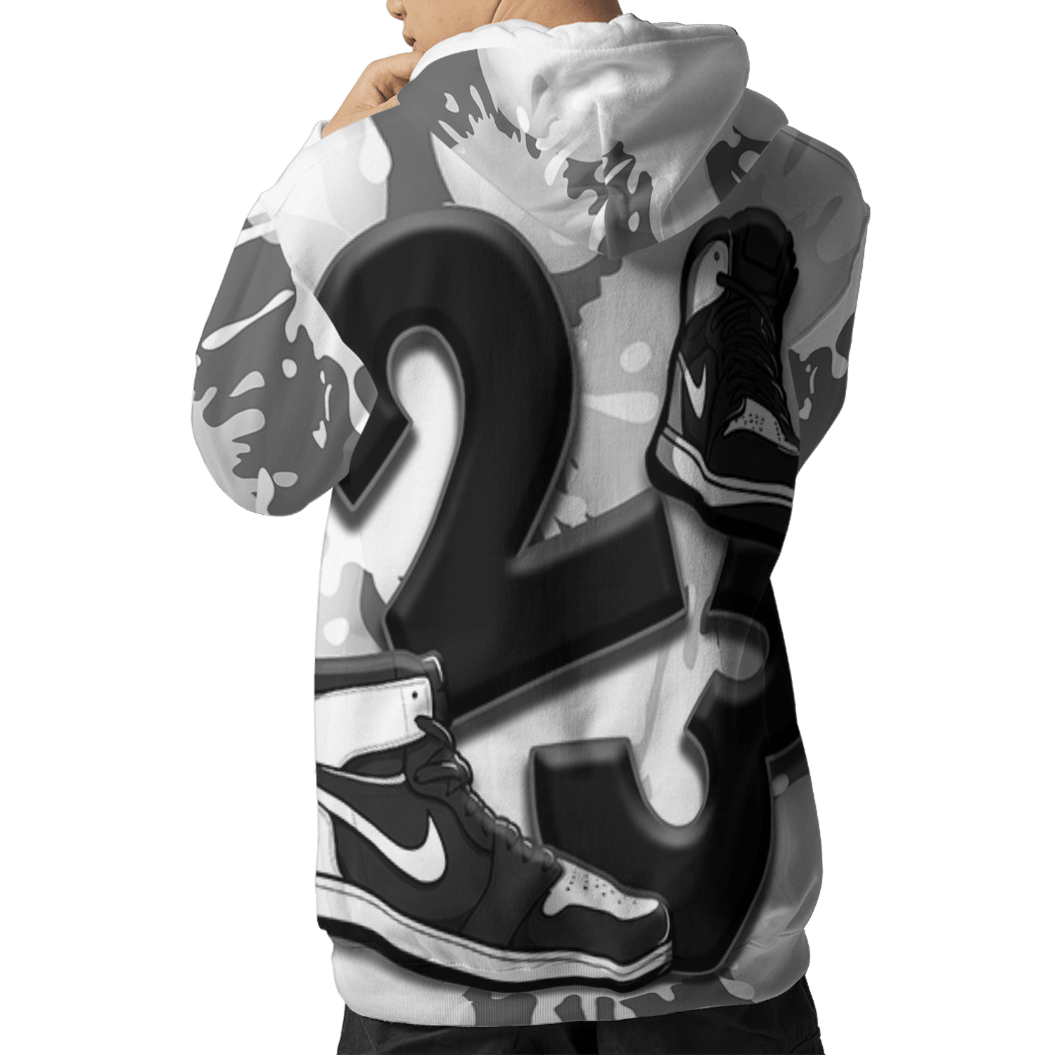 Retro High OG Black White 1s Hoodie Match Number 23 Paint White Monochrome Ball 3D All-Over Print - NastyJamz