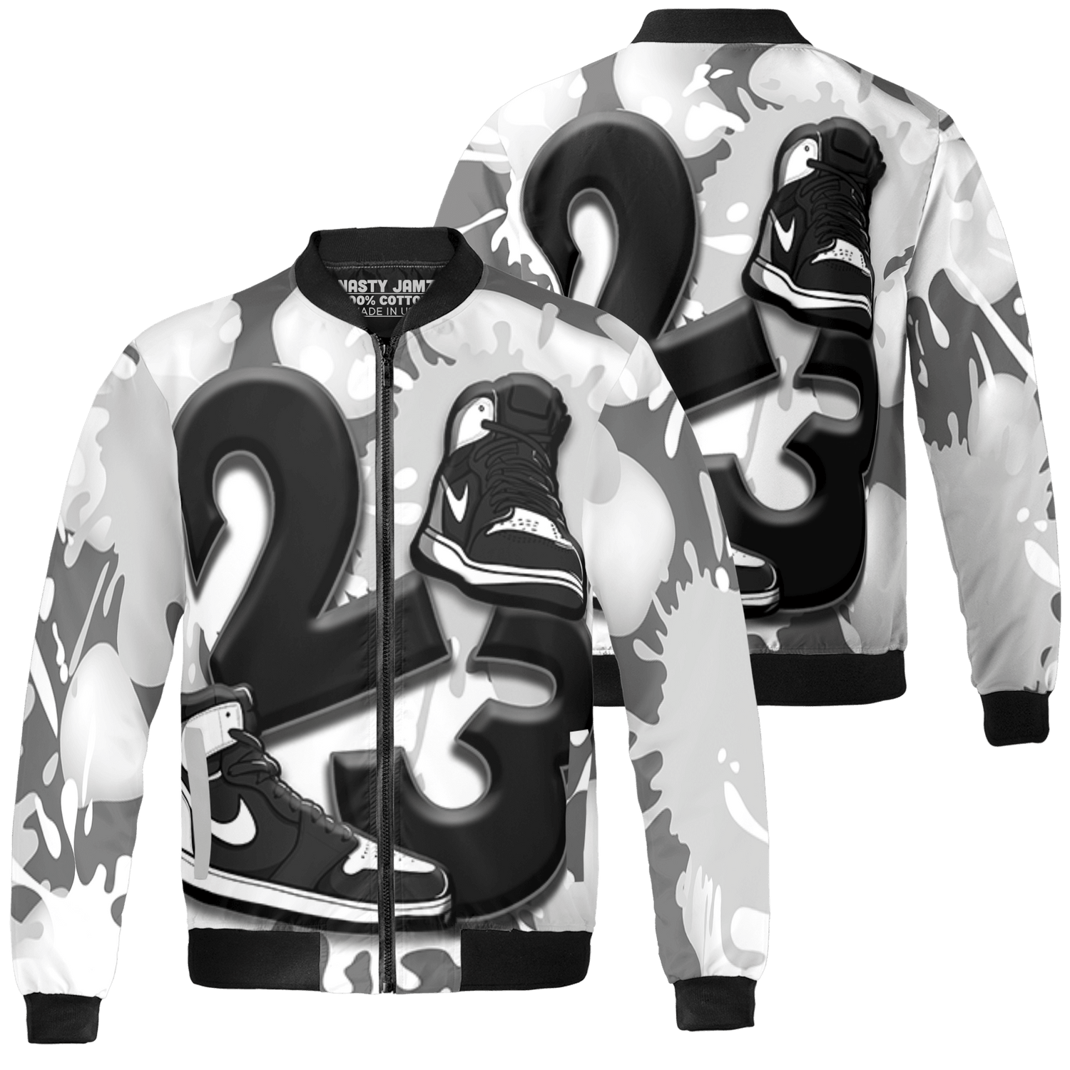 Retro High OG Black White 1s Jacket Match Number 23 Paint White Monochrome Ball 3D All-Over Print - NastyJamz
