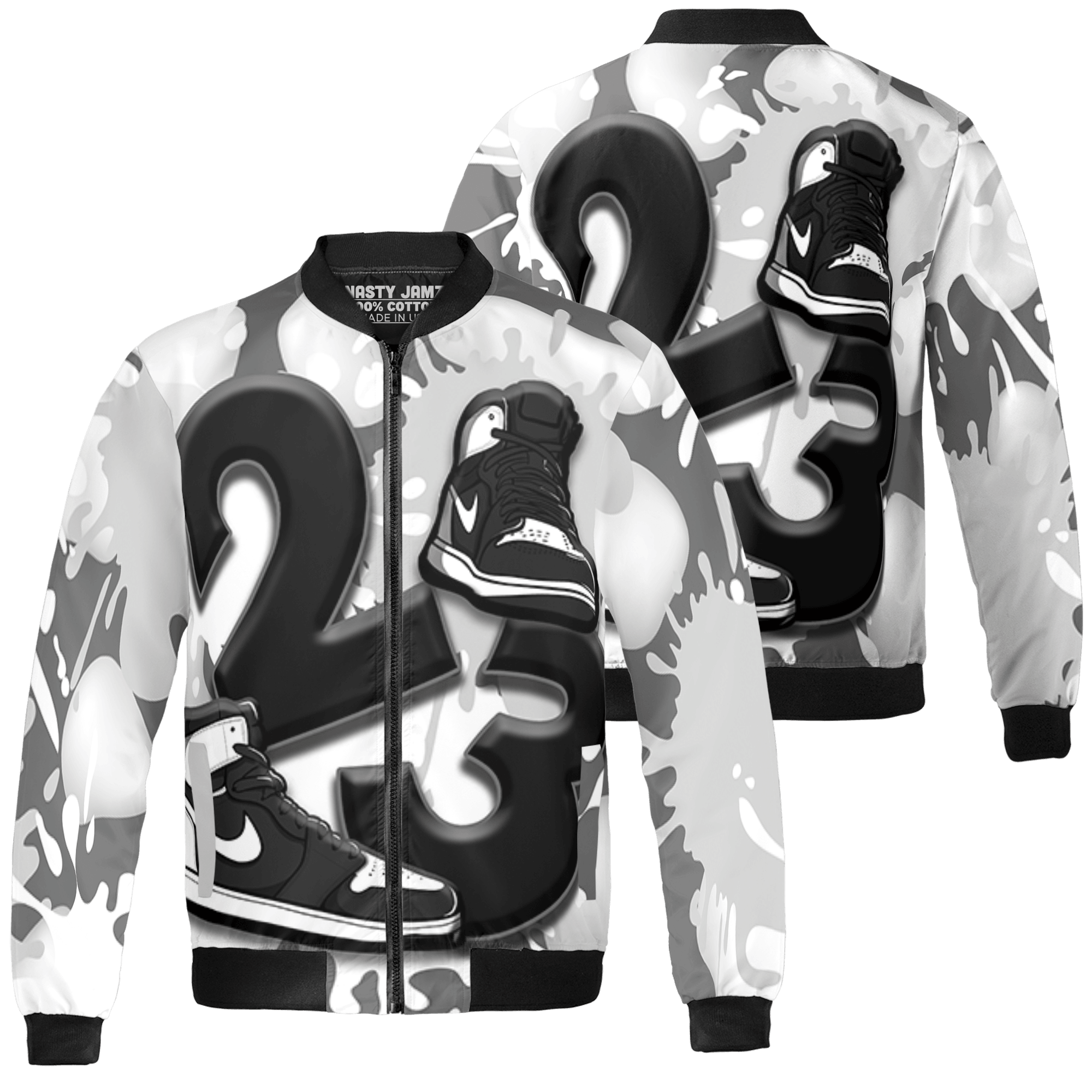 Retro High OG Black White 1s Jacket Match Number 23 Paint White Monochrome Ball 3D All-Over Print - NastyJamz