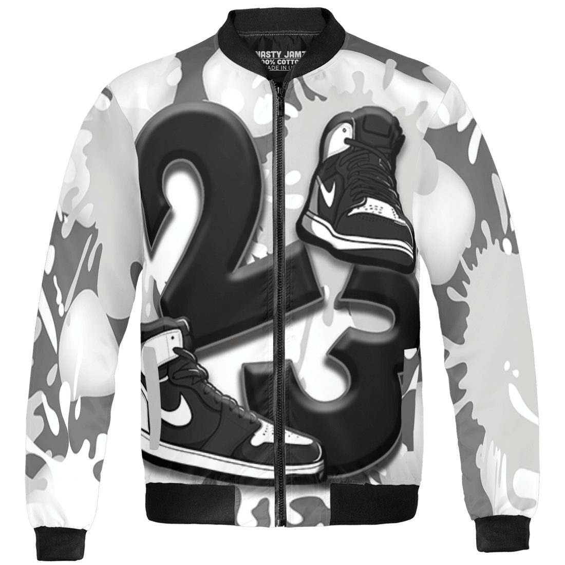 Retro High OG Black White 1s Jacket Match Number 23 Paint White Monochrome Ball 3D All-Over Print - NastyJamz