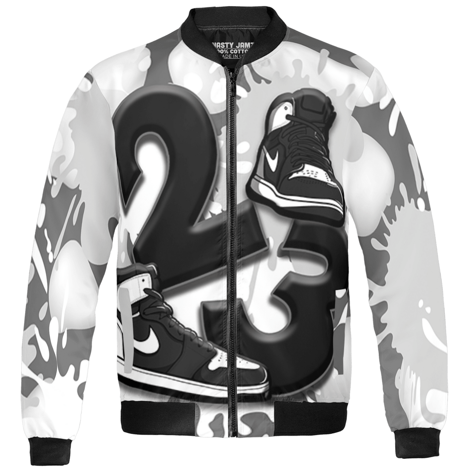Retro High OG Black White 1s Jacket Match Number 23 Paint White Monochrome Ball 3D All-Over Print - NastyJamz