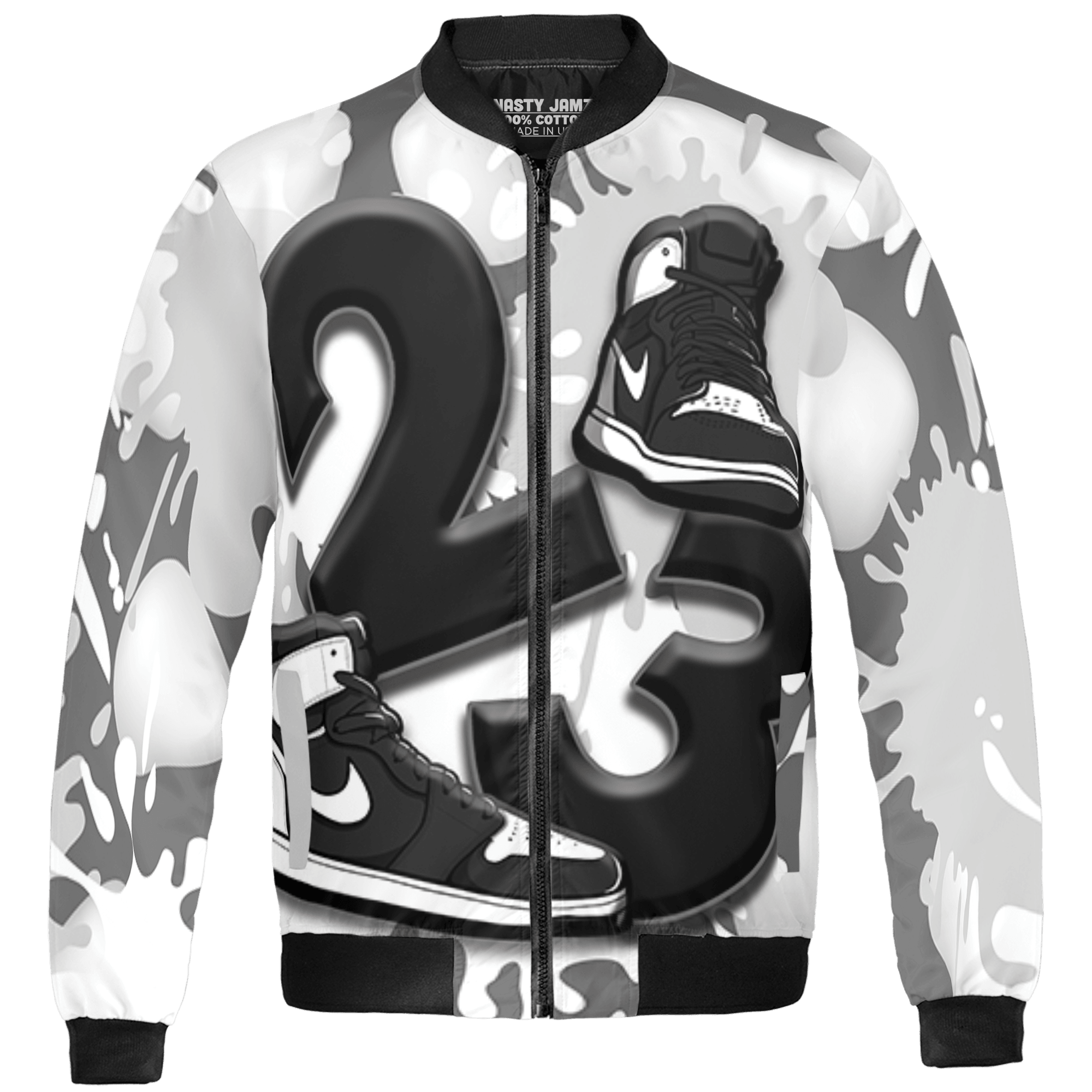Retro High OG Black White 1s Jacket Match Number 23 Paint White Monochrome Ball 3D All-Over Print - NastyJamz