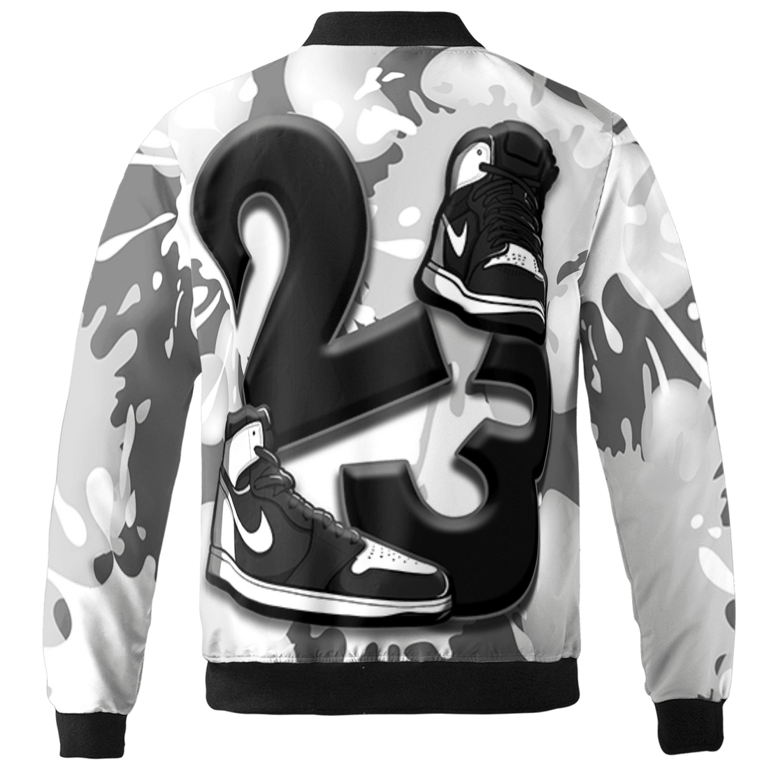 Retro High OG Black White 1s Jacket Match Number 23 Paint White Monochrome Ball 3D All-Over Print - NastyJamz