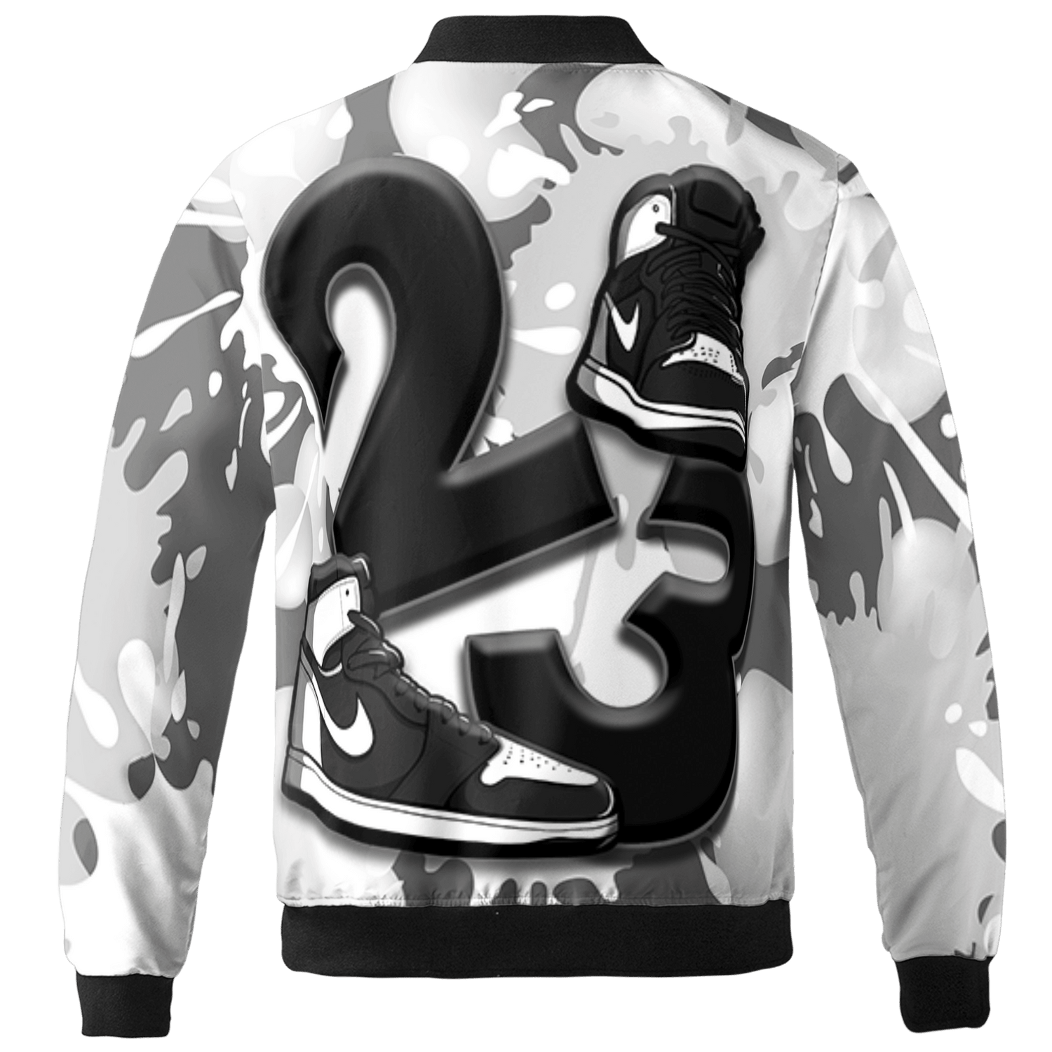 Retro High OG Black White 1s Jacket Match Number 23 Paint White Monochrome Ball 3D All-Over Print - NastyJamz