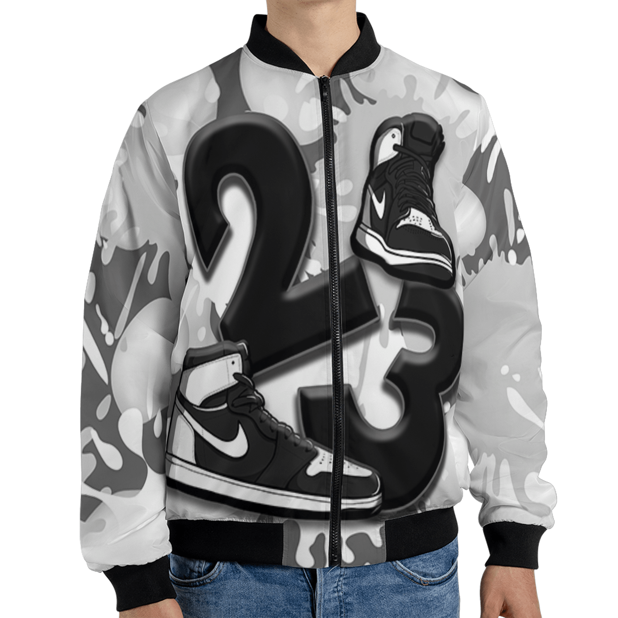 Retro High OG Black White 1s Jacket Match Number 23 Paint White Monochrome Ball 3D All-Over Print - NastyJamz