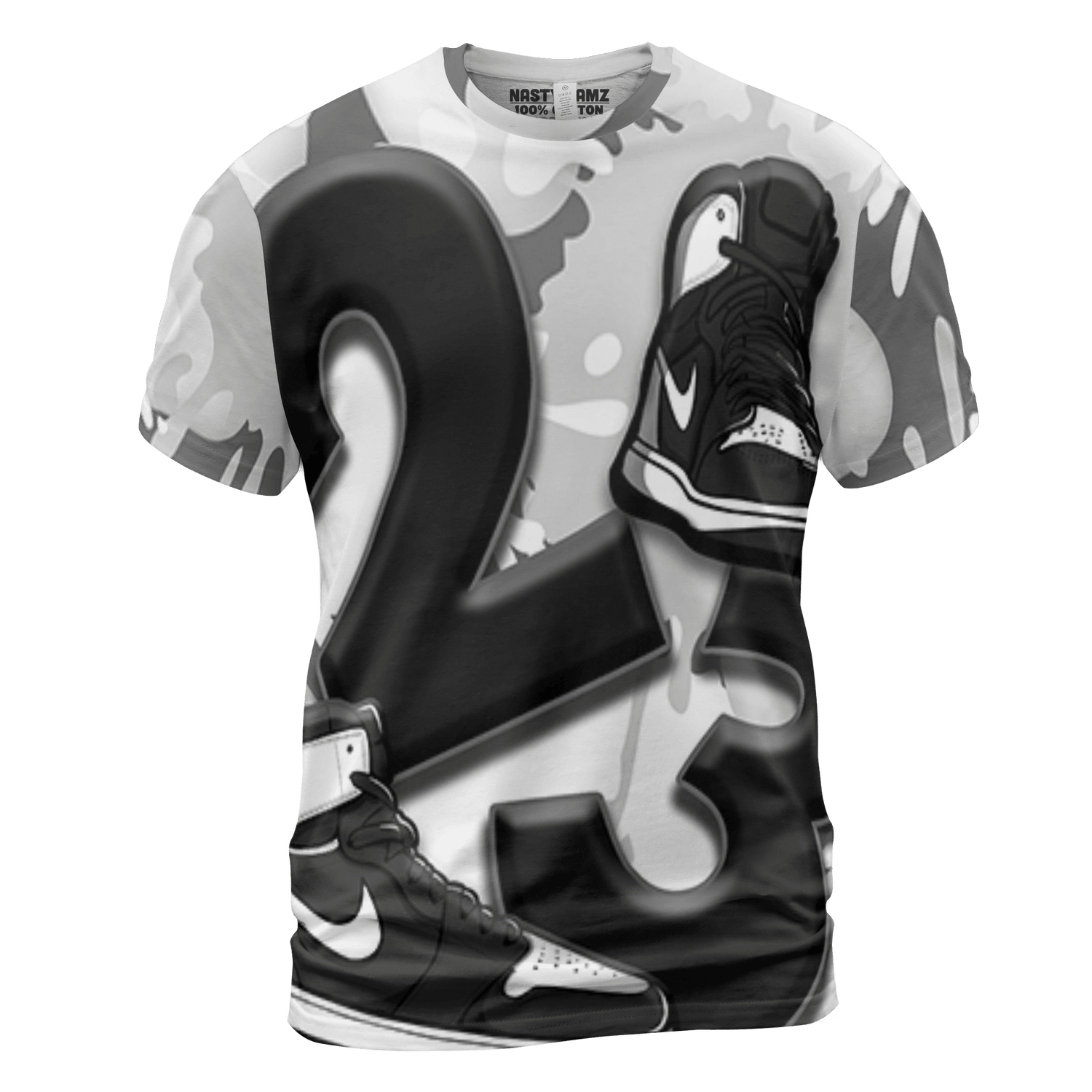 Retro High OG Black White 1s T Shirt Match Number 23 Paint White Monochrome Ball 3D All-Over Print - NastyJamz