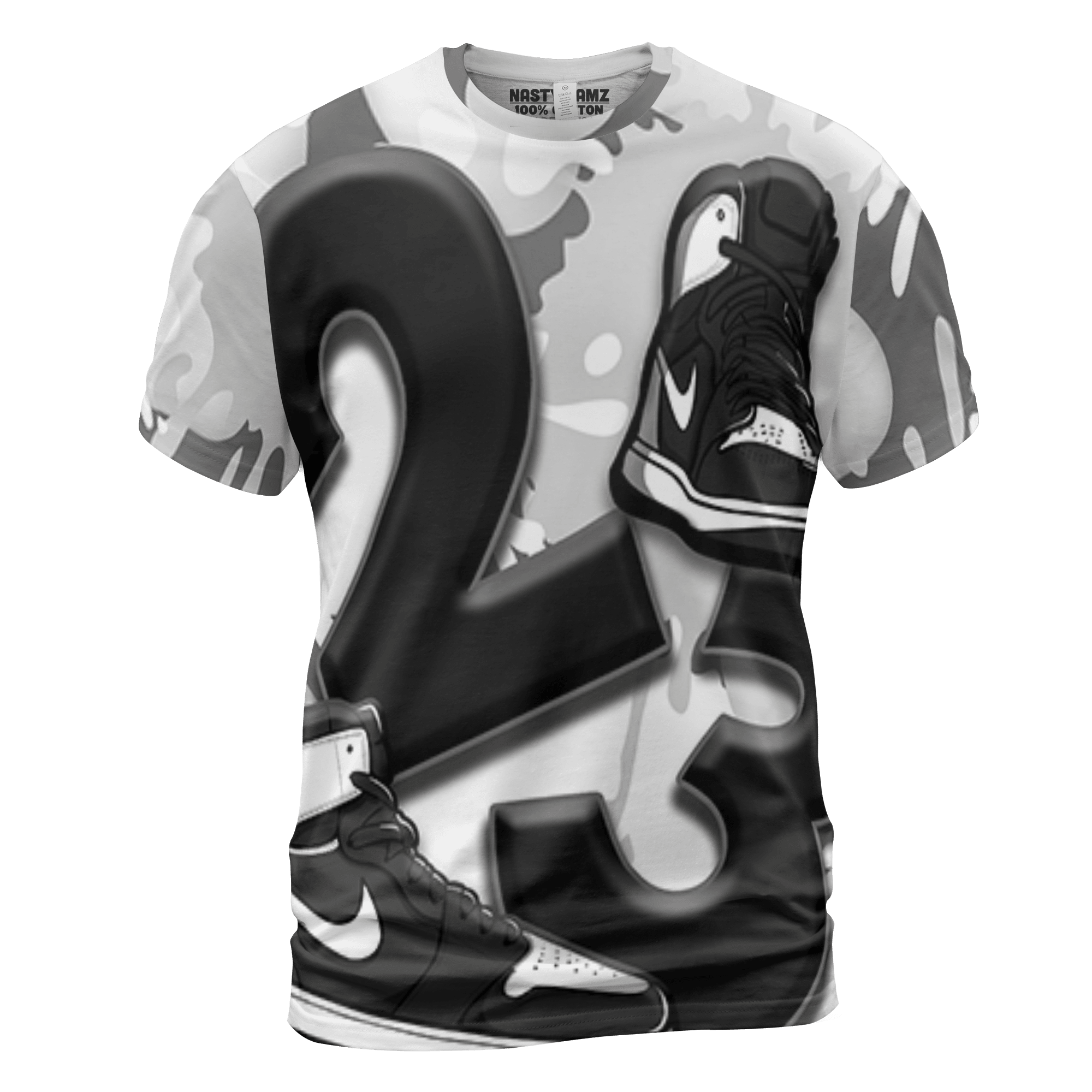 Retro High OG Black White 1s T Shirt Match Number 23 Paint White Monochrome Ball 3D All-Over Print - NastyJamz