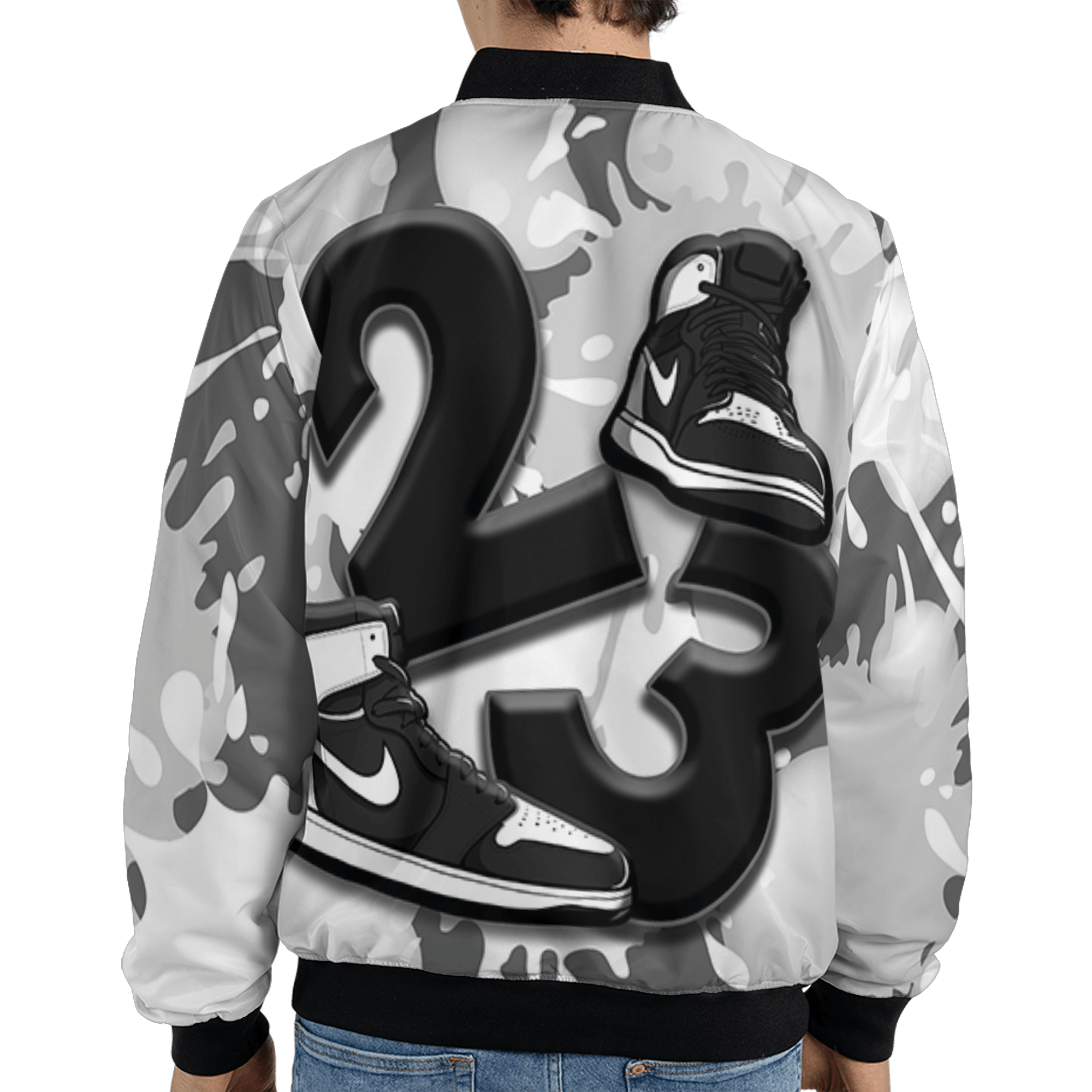 Retro High OG Black White 1s Jacket Match Number 23 Paint White Monochrome Ball 3D All-Over Print - NastyJamz