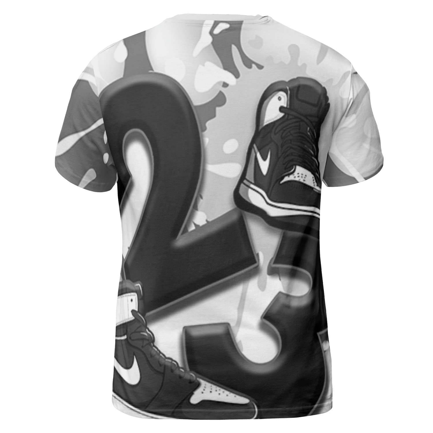 Retro High OG Black White 1s T Shirt Match Number 23 Paint White Monochrome Ball 3D All-Over Print - NastyJamz