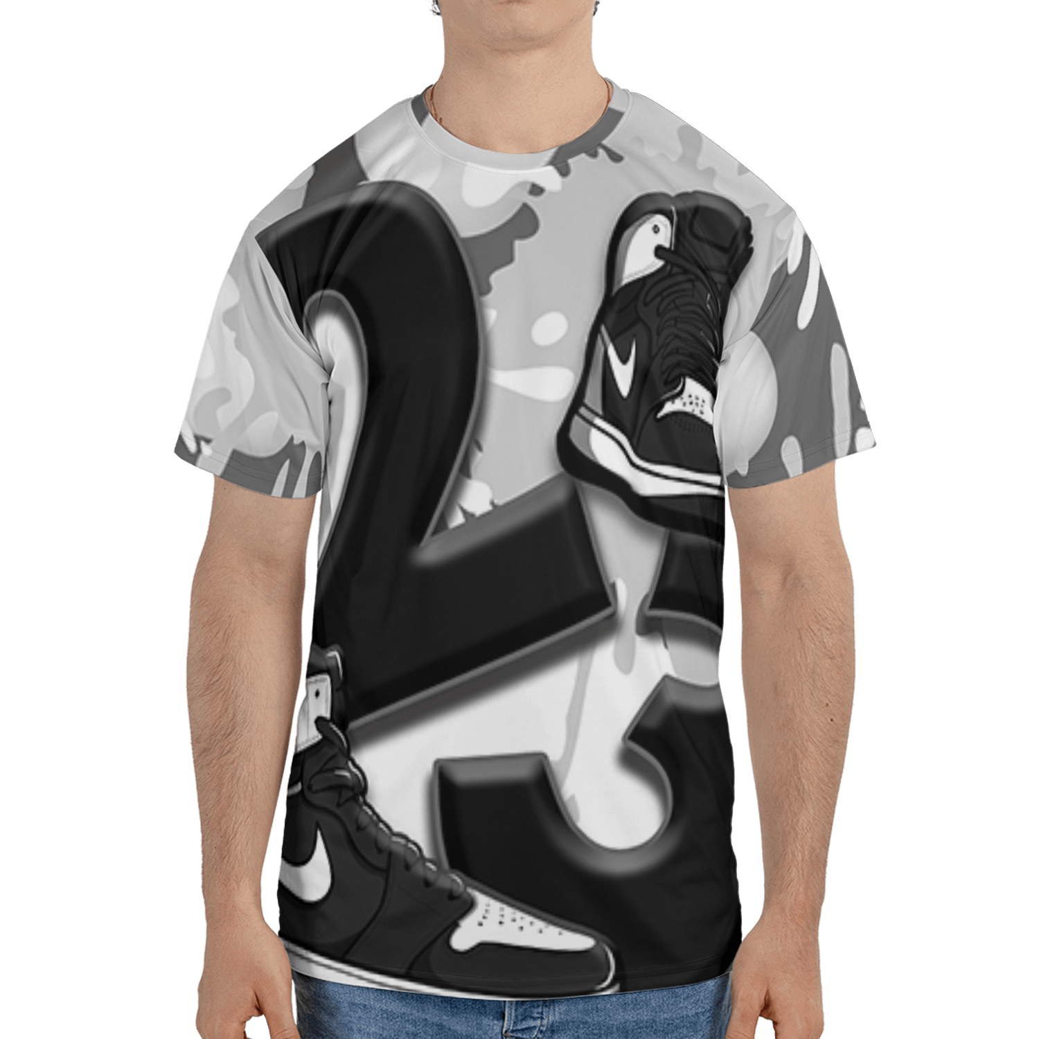 Retro High OG Black White 1s T Shirt Match Number 23 Paint White Monochrome Ball 3D All-Over Print - NastyJamz