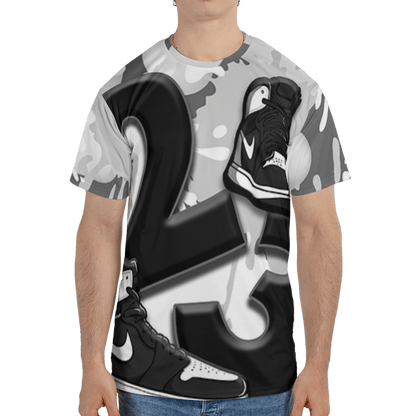 Retro High OG Black White 1s T Shirt Match Number 23 Paint White Monochrome Ball 3D All-Over Print - NastyJamz