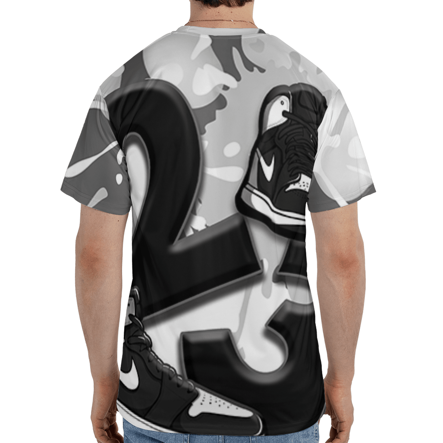 Retro High OG Black White 1s T Shirt Match Number 23 Paint White Monochrome Ball 3D All-Over Print - NastyJamz