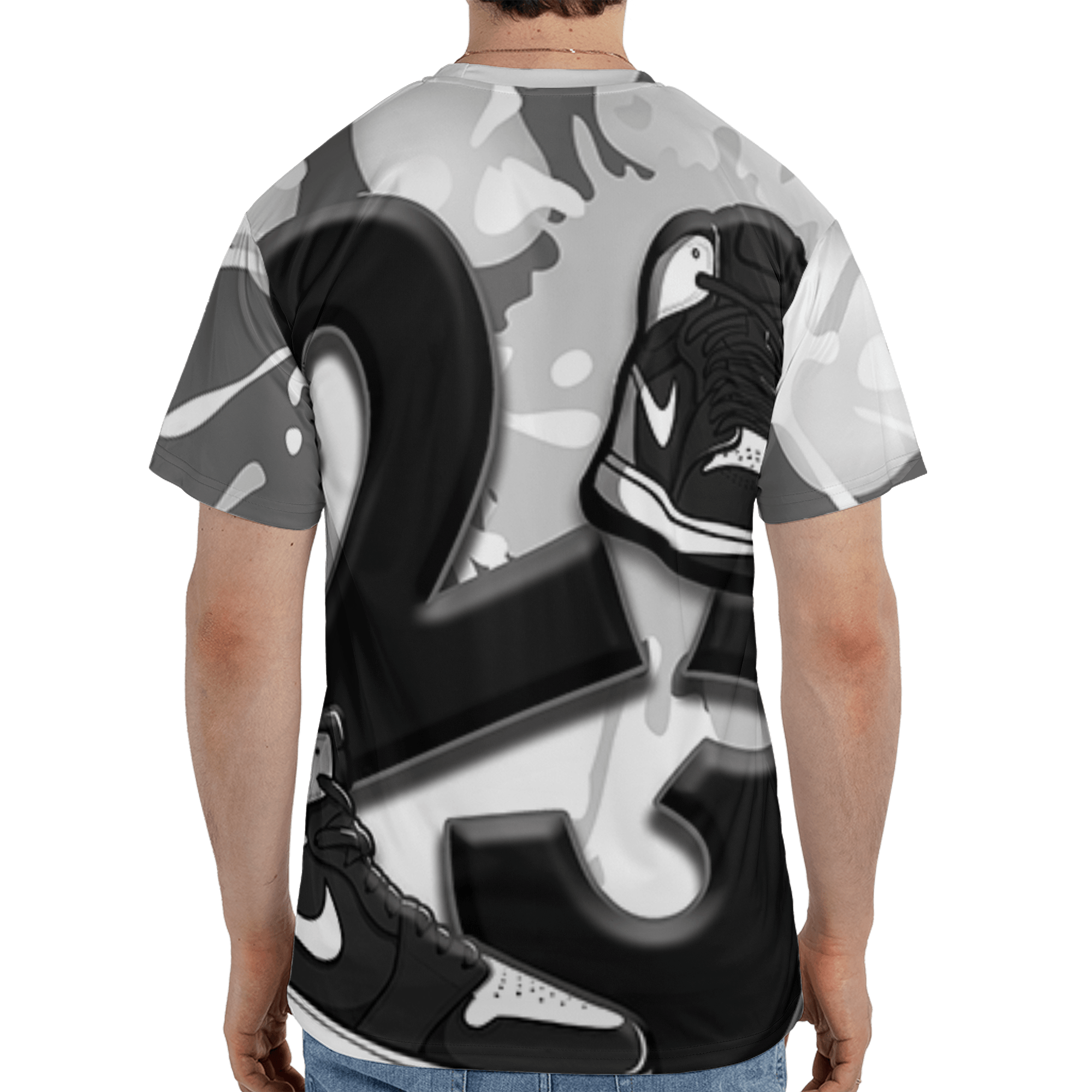 Retro High OG Black White 1s T Shirt Match Number 23 Paint White Monochrome Ball 3D All-Over Print - NastyJamz