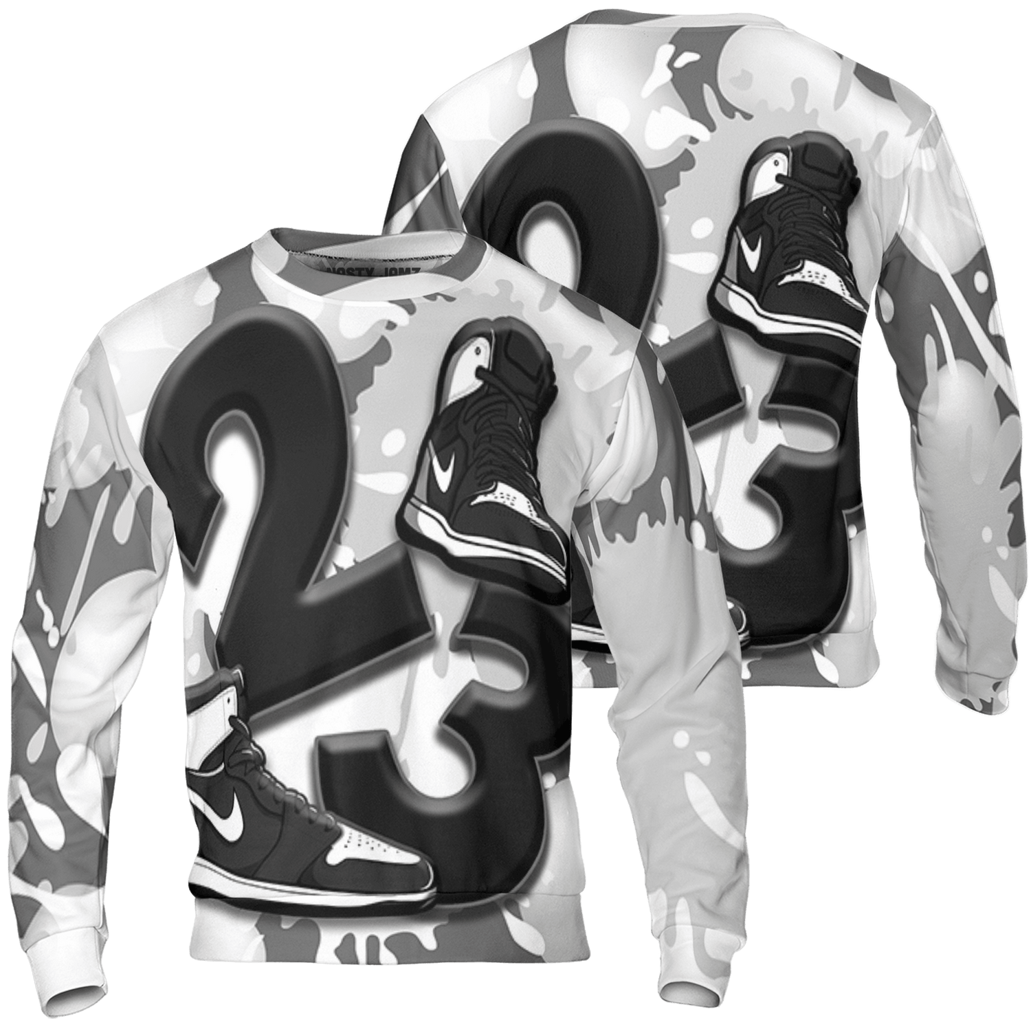 Retro High OG Black White 1s Sweatshirt Match Number 23 Paint White Monochrome Ball 3D All-Over Print - NastyJamz