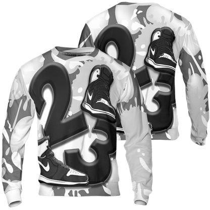 Retro High OG Black White 1s Sweatshirt Match Number 23 Paint White Monochrome Ball 3D All-Over Print - NastyJamz