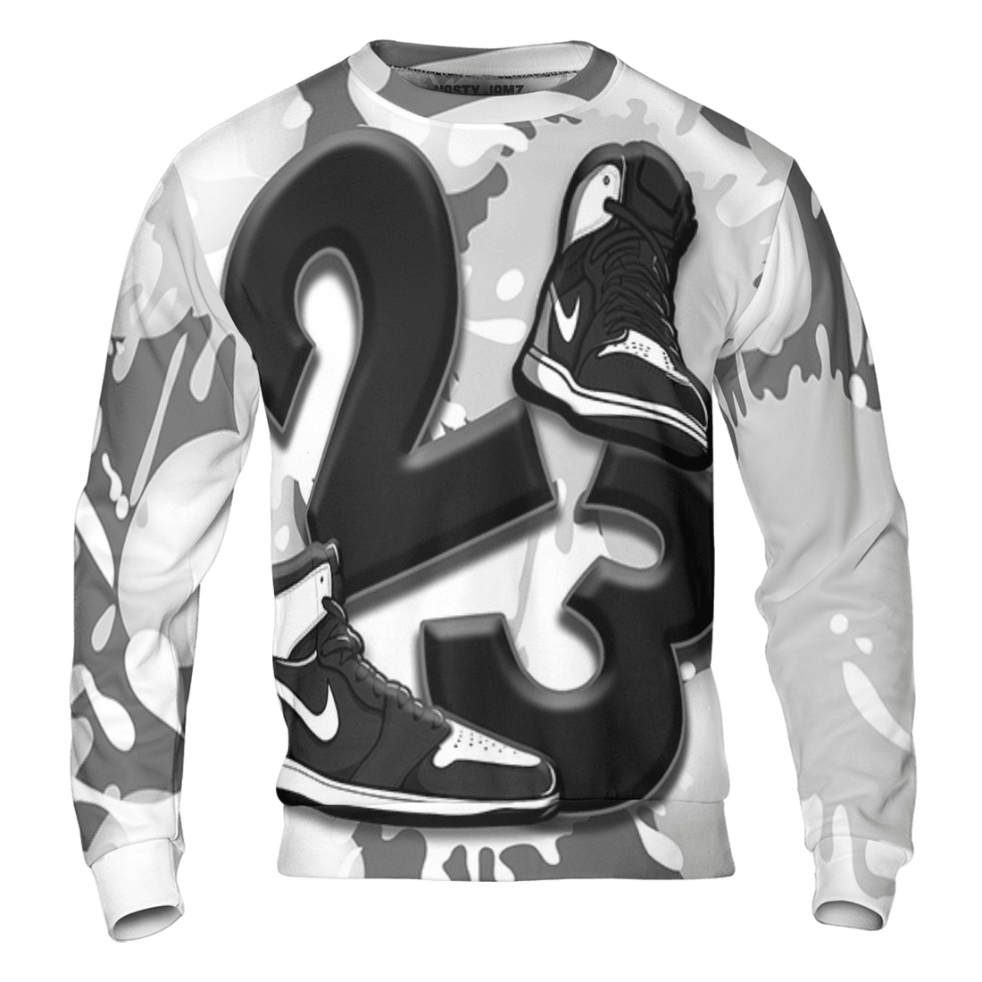 Retro High OG Black White 1s Sweatshirt Match Number 23 Paint White Monochrome Ball 3D All-Over Print - NastyJamz