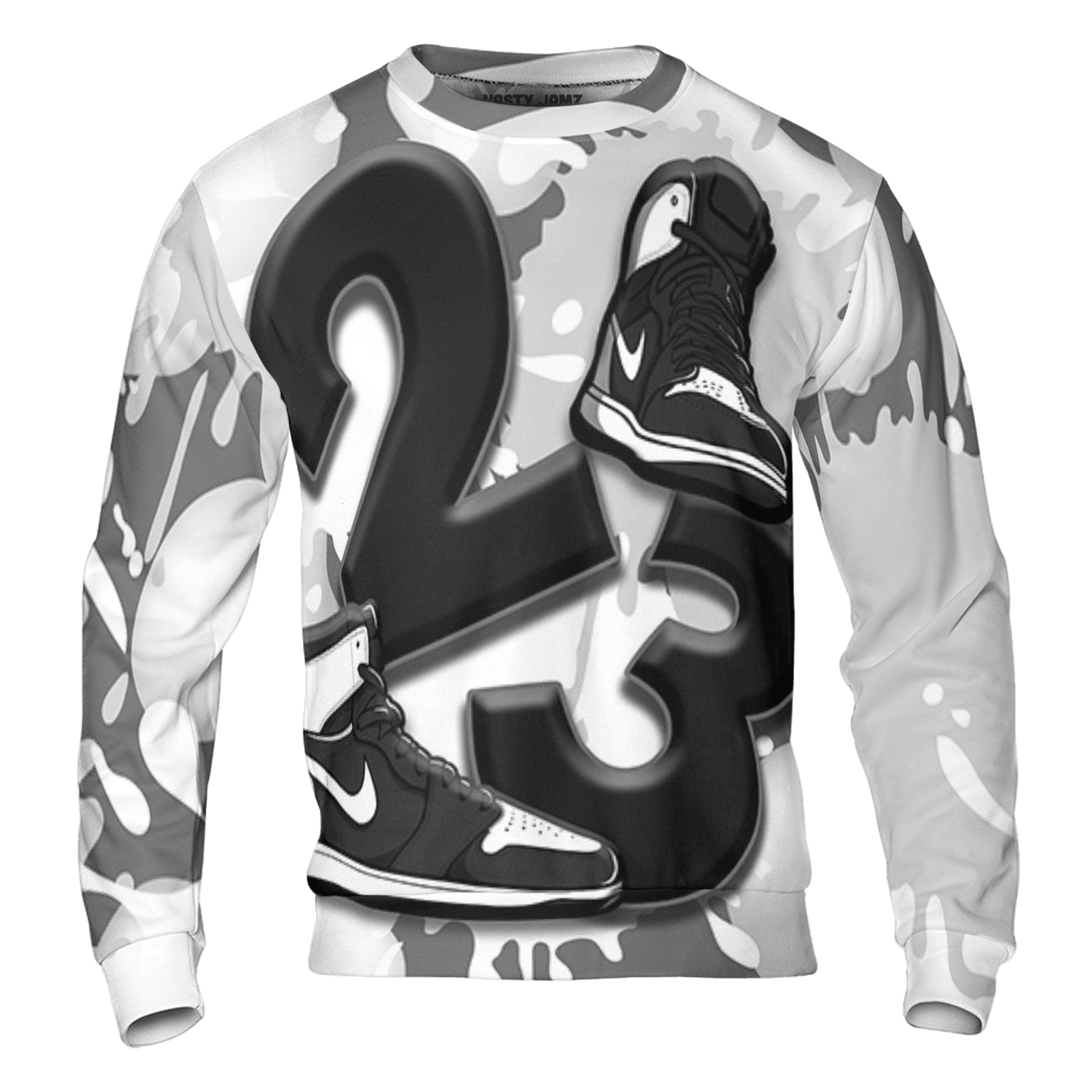 Retro High OG Black White 1s Sweatshirt Match Number 23 Paint White Monochrome Ball 3D All-Over Print - NastyJamz