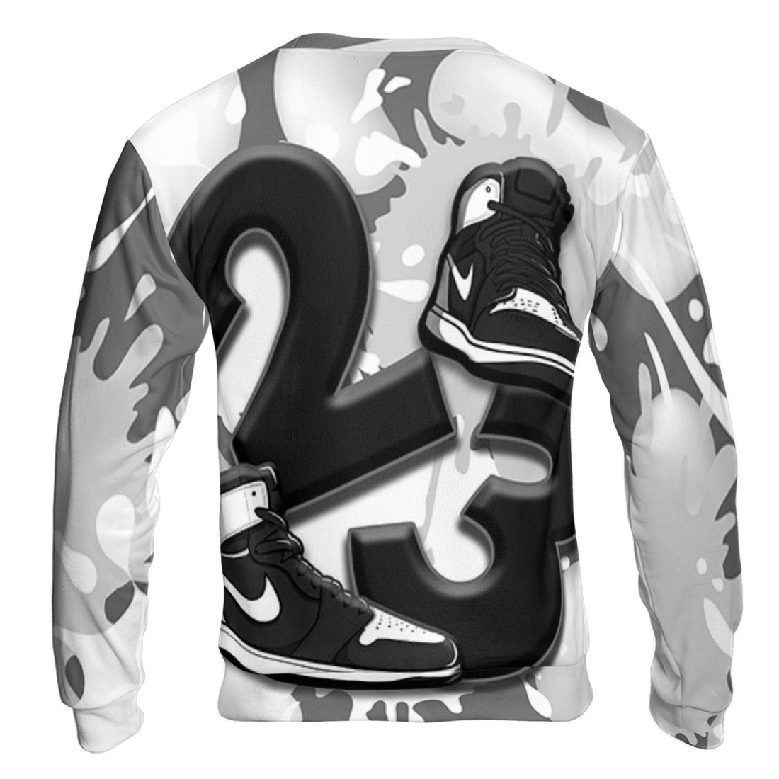 Retro High OG Black White 1s Sweatshirt Match Number 23 Paint White Monochrome Ball 3D All-Over Print - NastyJamz