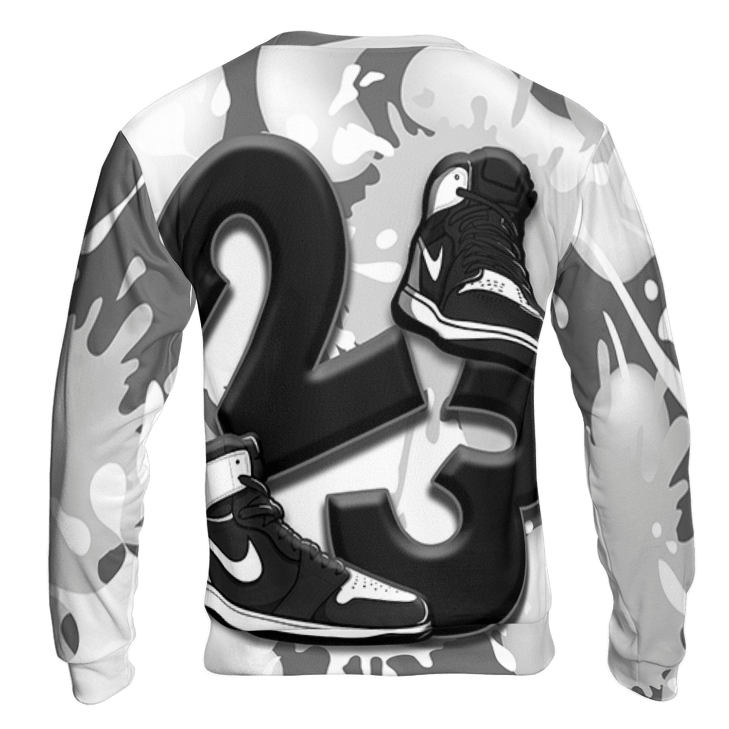 Retro High OG Black White 1s Sweatshirt Match Number 23 Paint White Monochrome Ball 3D All-Over Print - NastyJamz