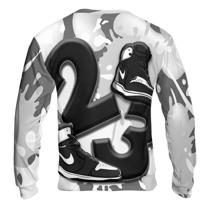 Retro High OG Black White 1s Sweatshirt Match Number 23 Paint White Monochrome Ball 3D All-Over Print - NastyJamz