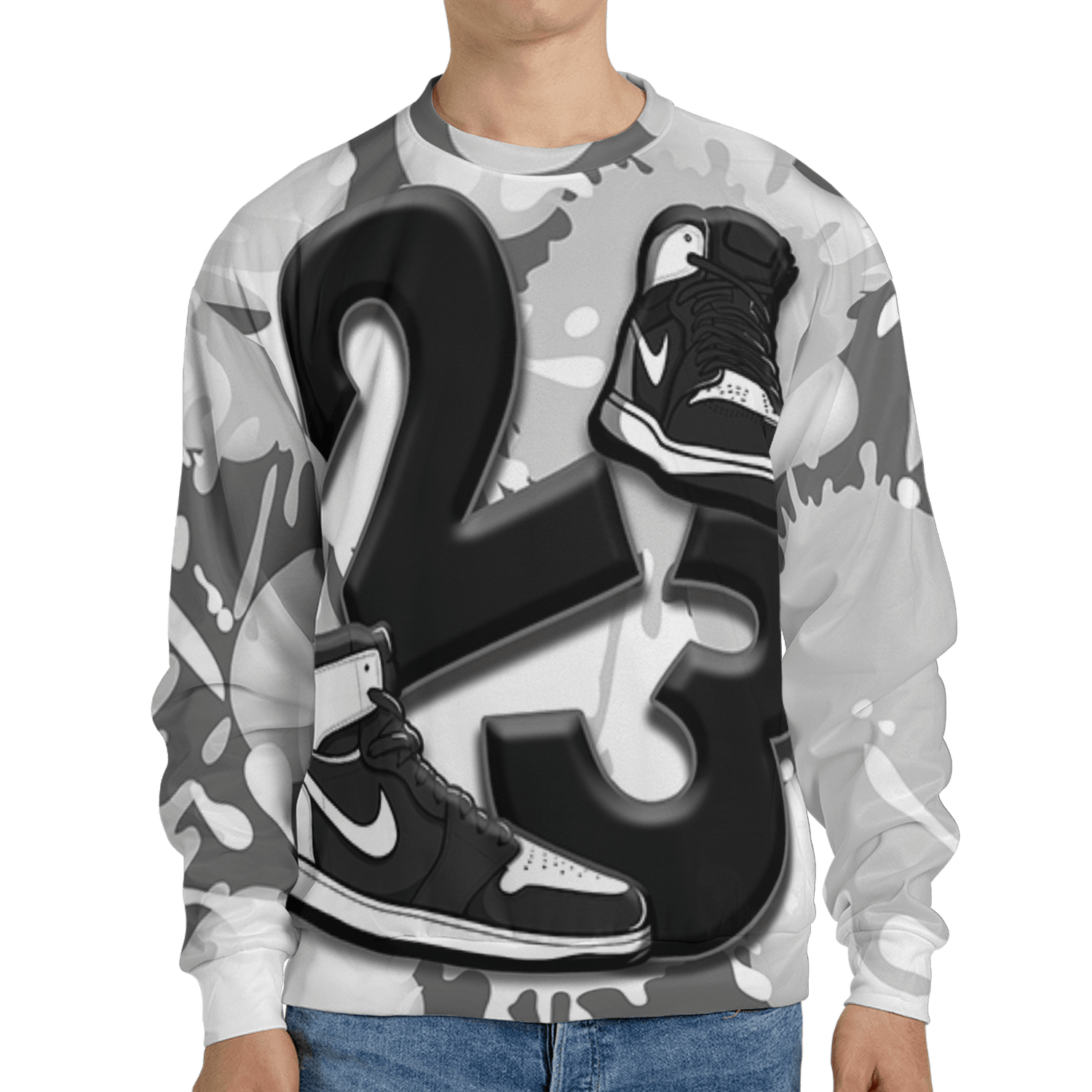 Retro High OG Black White 1s Sweatshirt Match Number 23 Paint White Monochrome Ball 3D All-Over Print - NastyJamz