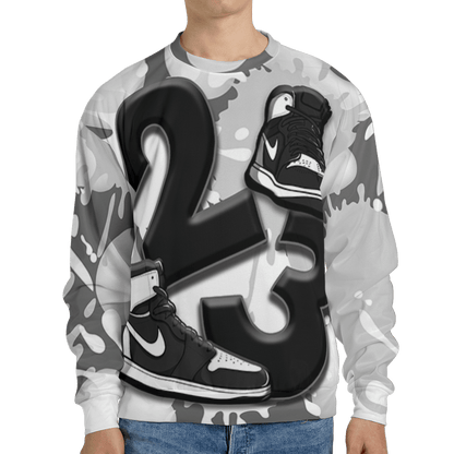 Retro High OG Black White 1s Sweatshirt Match Number 23 Paint White Monochrome Ball 3D All-Over Print - NastyJamz