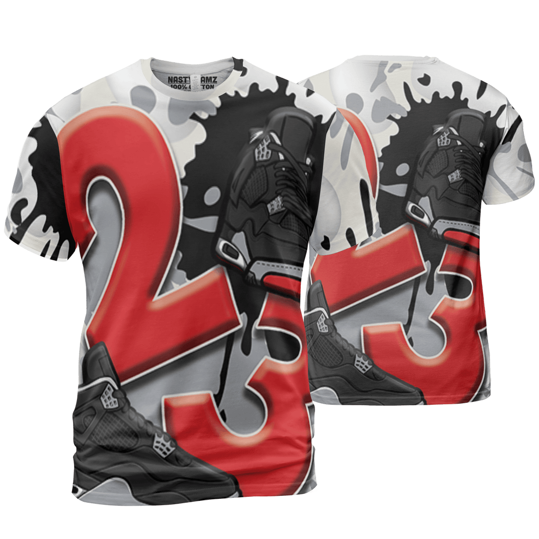 Bred Reimagined 4s T Shirt Match Number 23 Paint White Monochrome Ball 3D All-Over Print - NastyJamz
