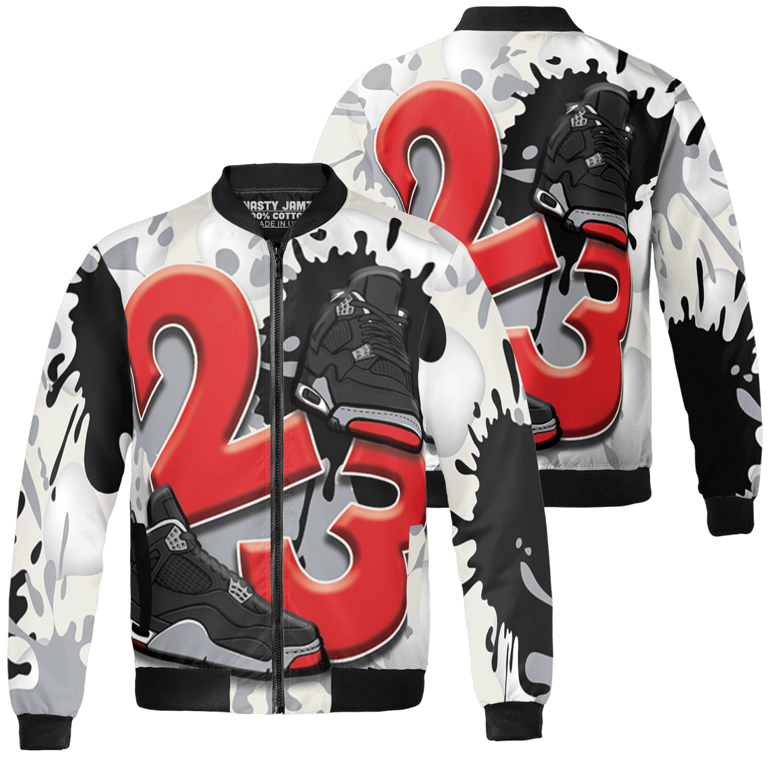 Bred Reimagined 4s Jacket Match Number 23 Paint White Monochrome Ball 3D All-Over Print - NastyJamz