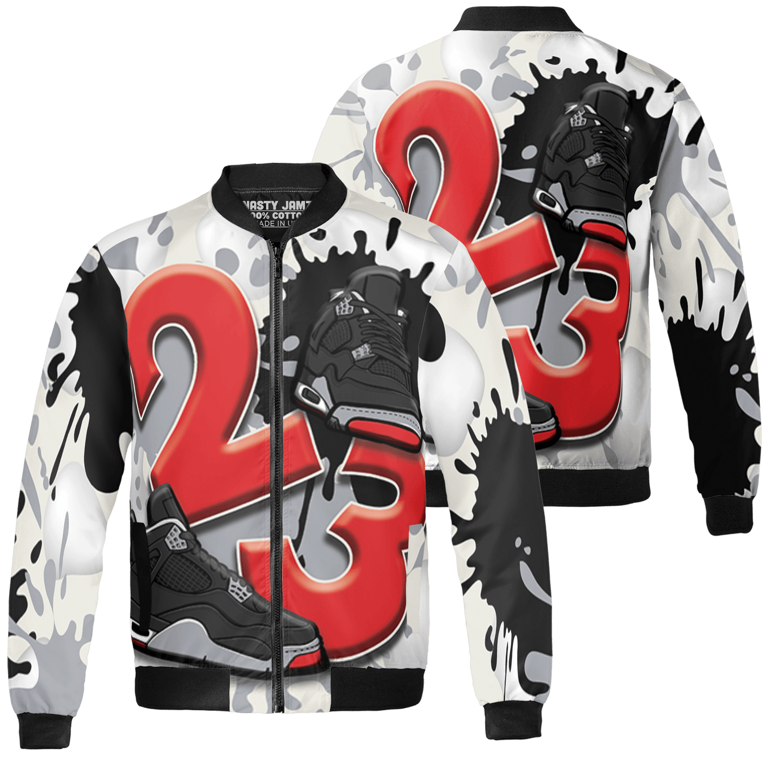 Bred Reimagined 4s Jacket Match Number 23 Paint White Monochrome Ball 3D All-Over Print - NastyJamz