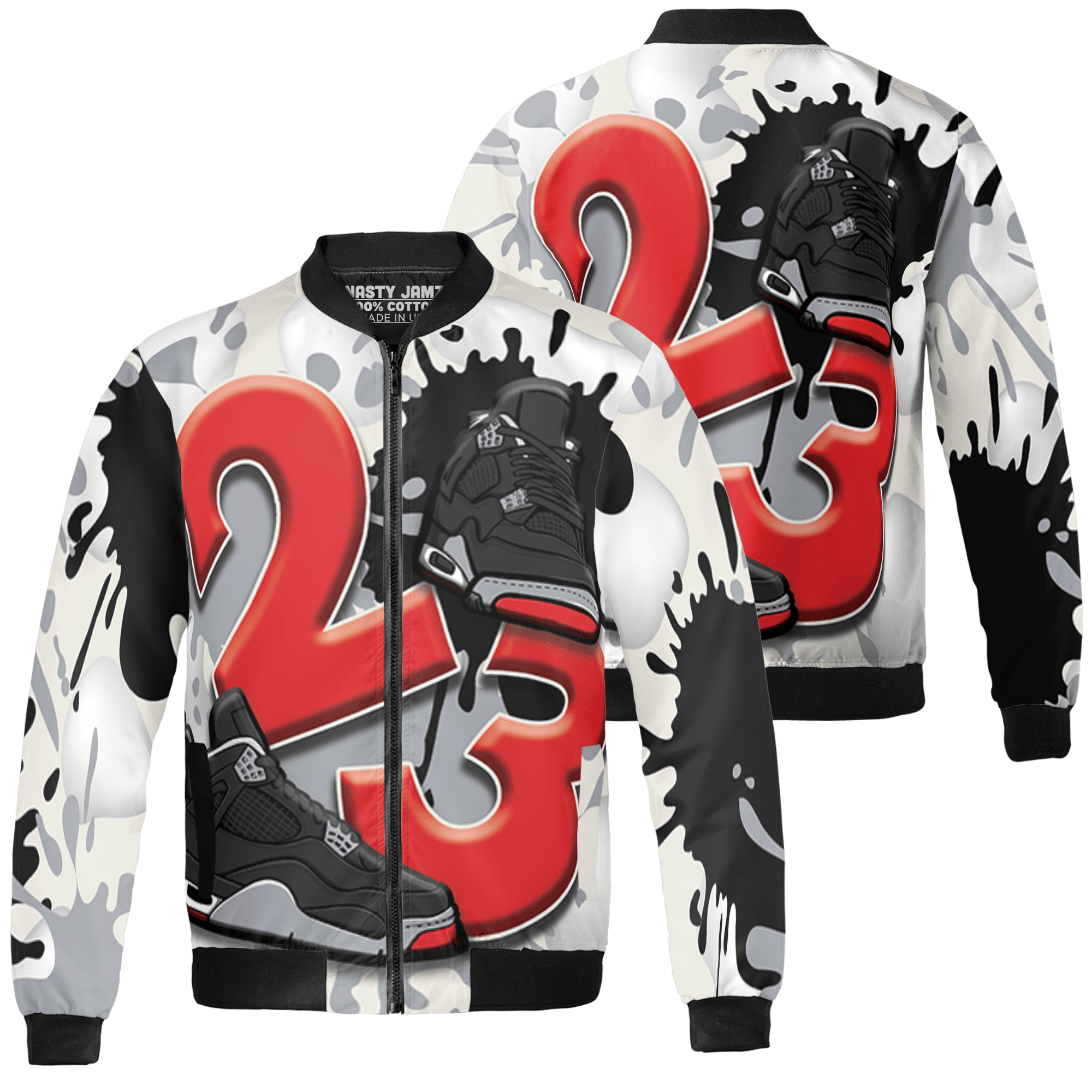 Bred Reimagined 4s Jacket Match Number 23 Paint White Monochrome Ball 3D All-Over Print - NastyJamz