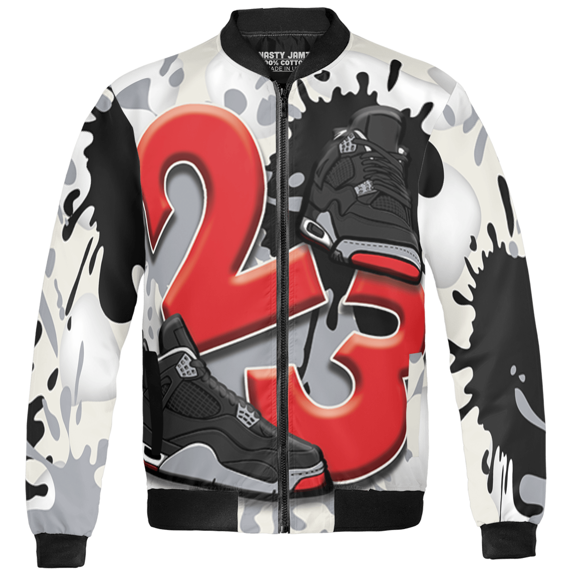 Bred Reimagined 4s Jacket Match Number 23 Paint White Monochrome Ball 3D All-Over Print - NastyJamz