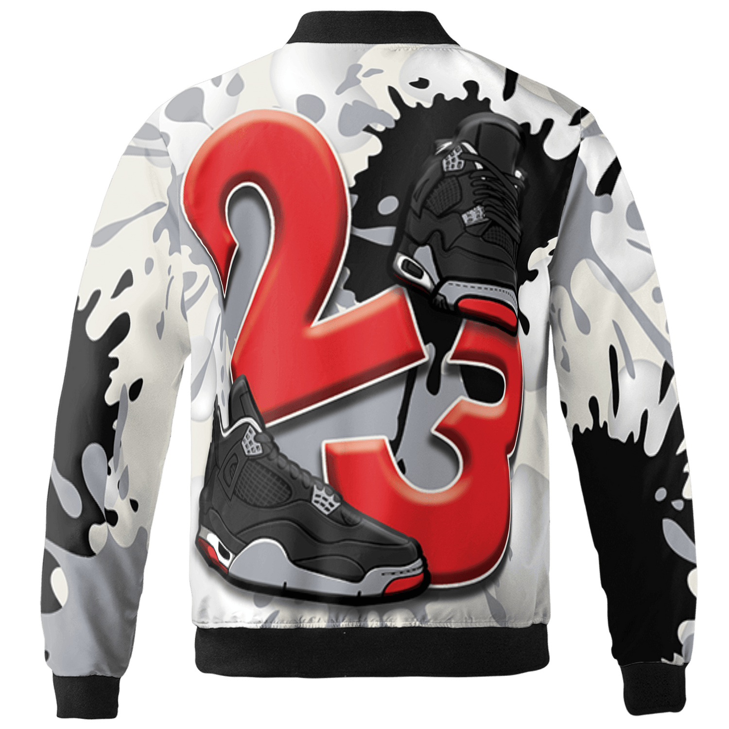 Bred Reimagined 4s Jacket Match Number 23 Paint White Monochrome Ball 3D All-Over Print - NastyJamz
