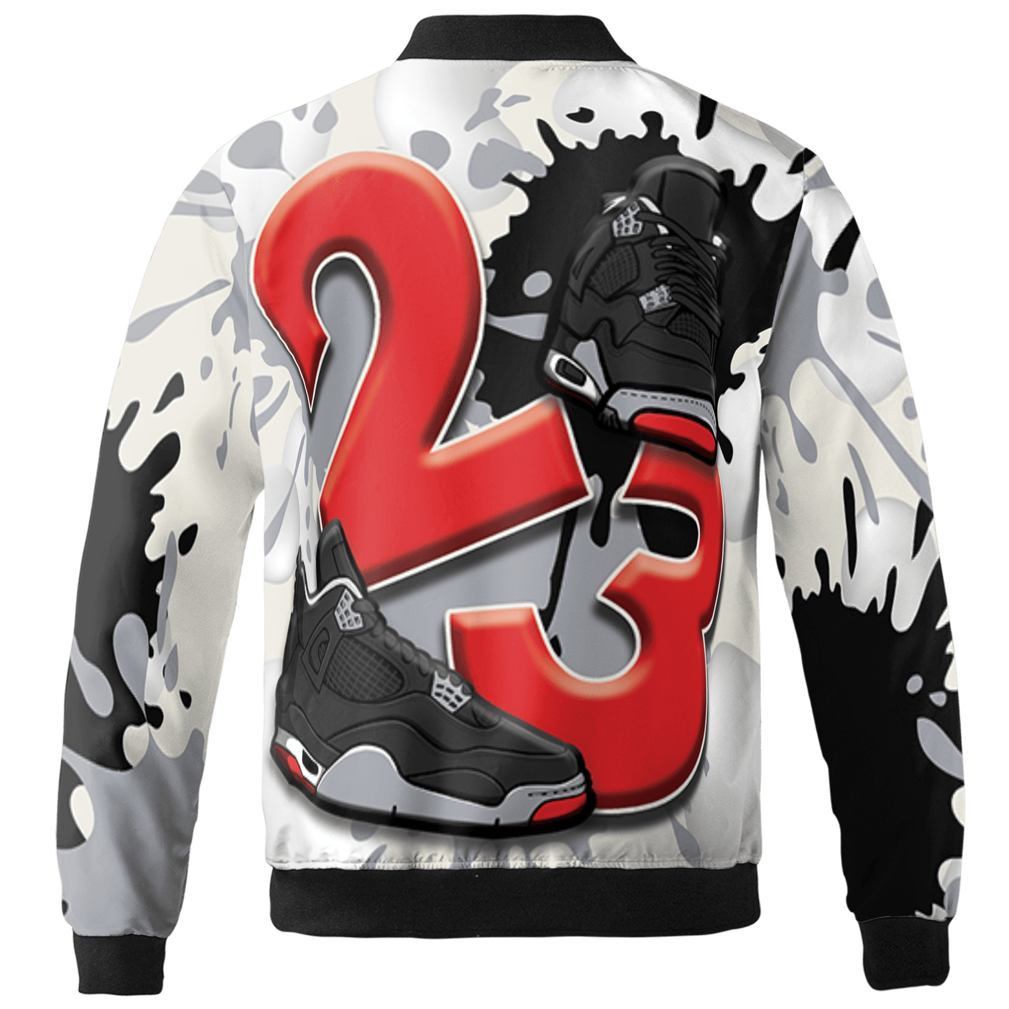 Bred Reimagined 4s Jacket Match Number 23 Paint White Monochrome Ball 3D All-Over Print - NastyJamz