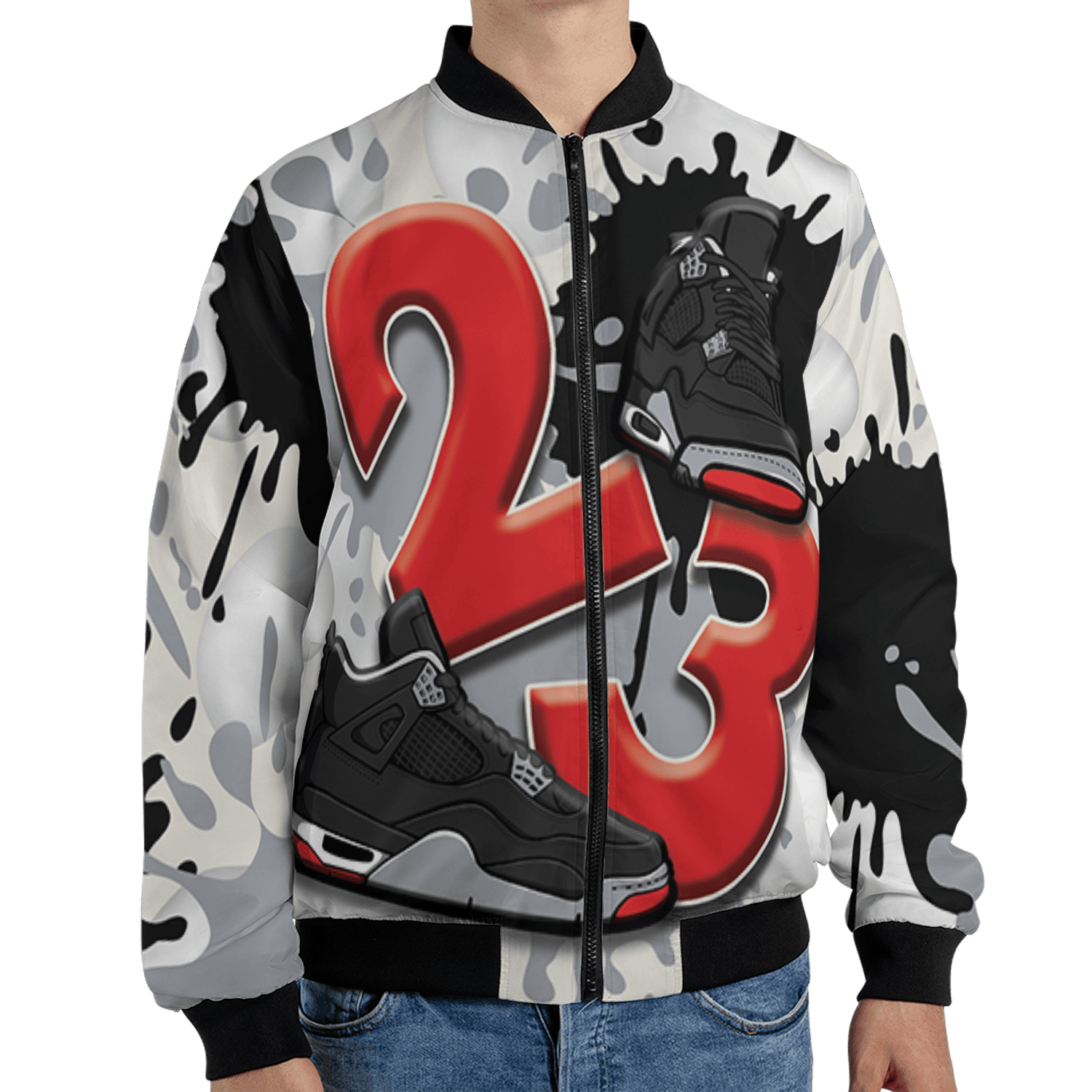 Bred Reimagined 4s Jacket Match Number 23 Paint White Monochrome Ball 3D All-Over Print - NastyJamz